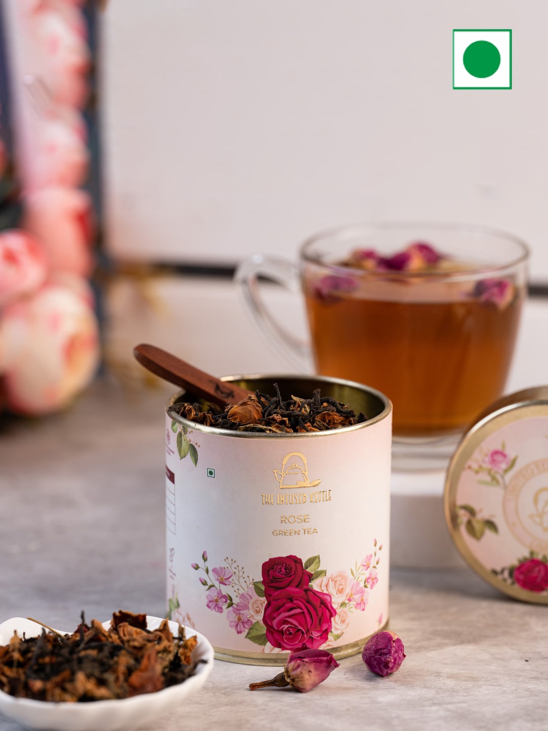 

The Infused Kettle Rose Green Tea-50gm, Gold