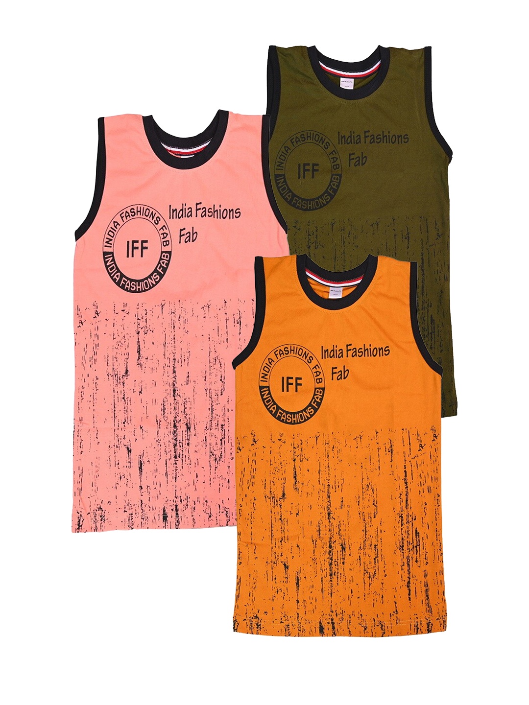 

BAESD Boys Pack Of 3 Graphic Printed Sleeveless Cotton T-shirts, Olive