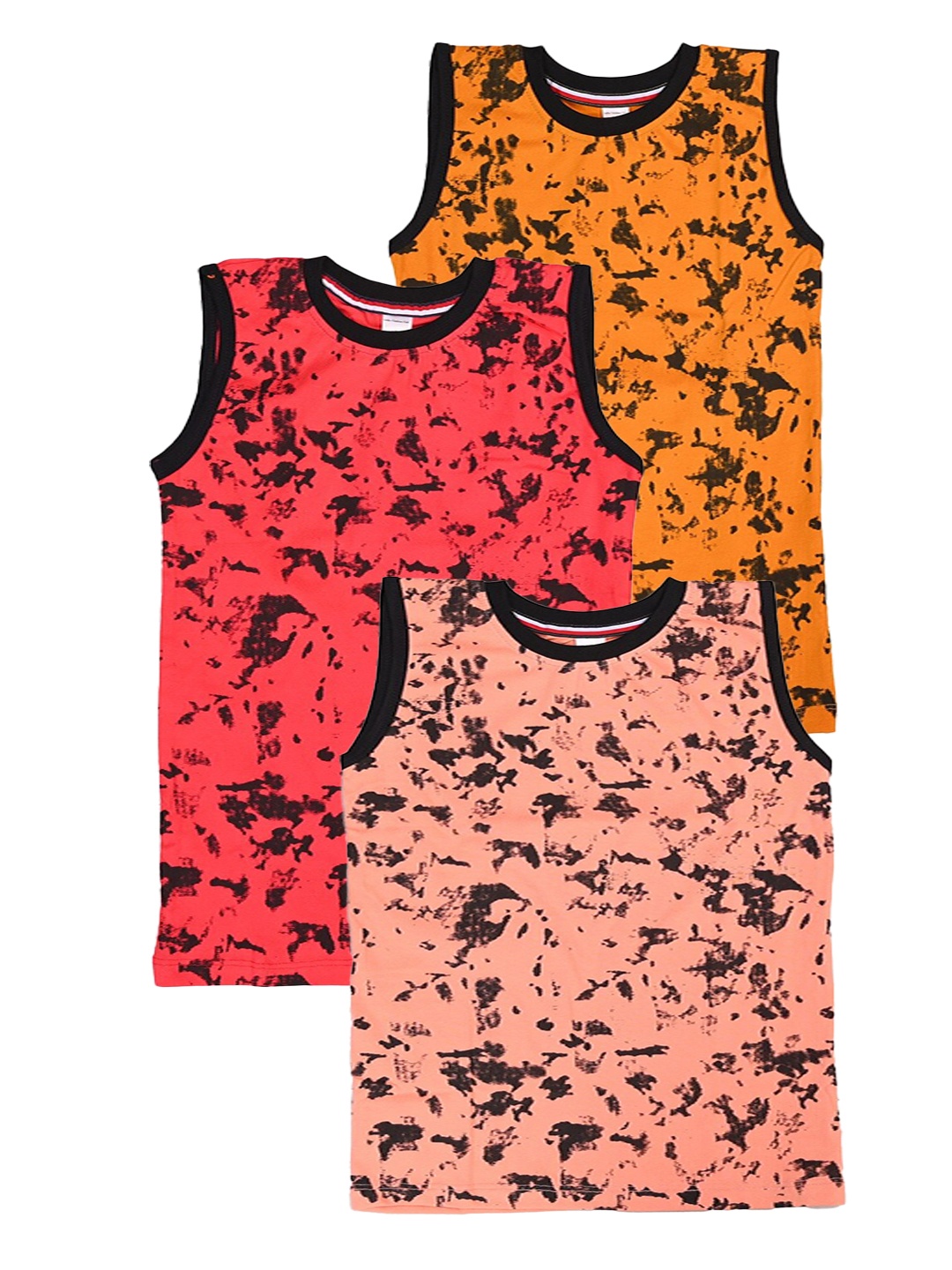

BAESD Boys Pack Of 3 Abstract Printed Sleeveless Cotton T-shirts, Orange