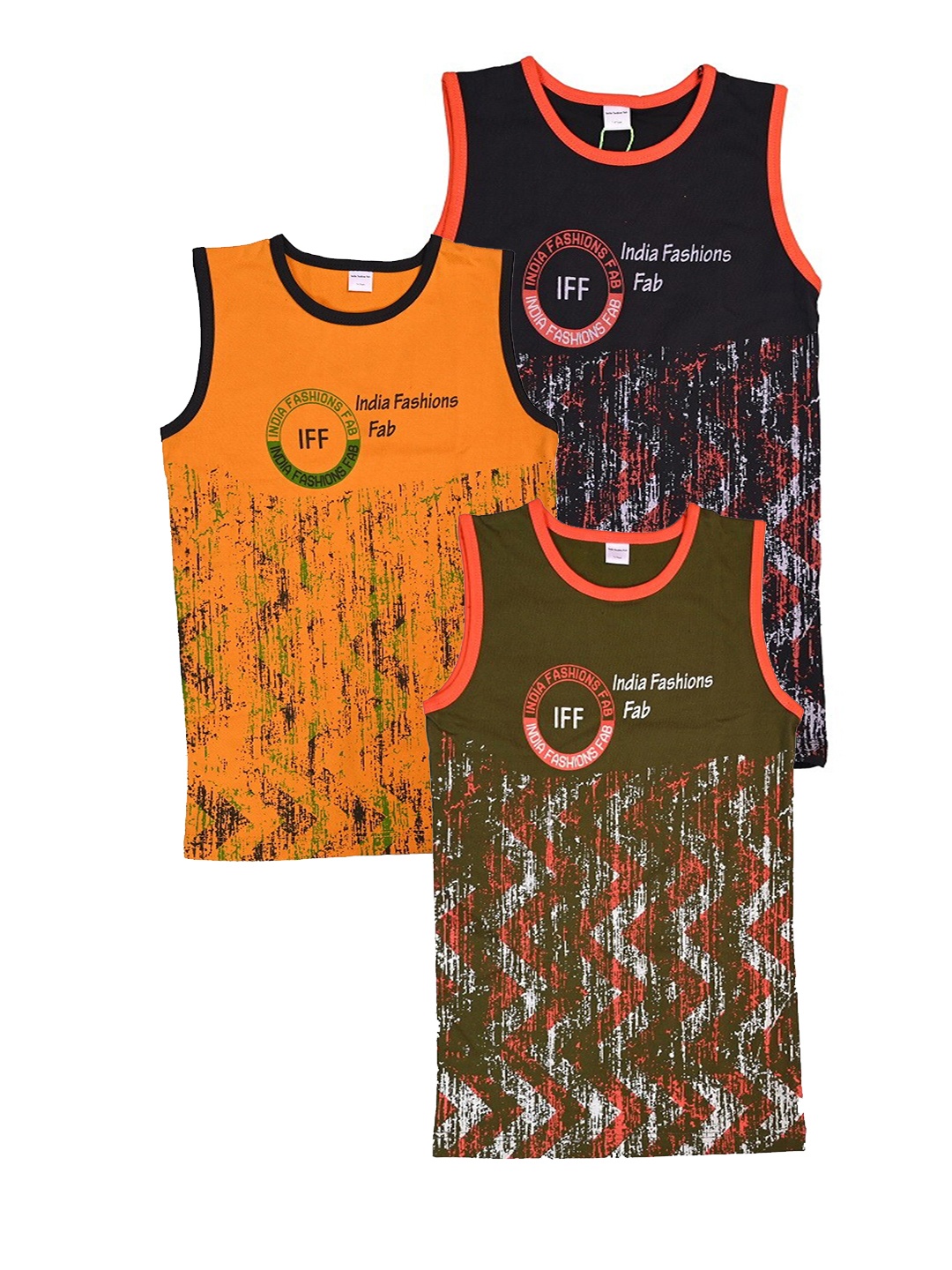 

BAESD Boys Pack Of 3 Typography Printed Sleeveless Pure Cotton T-shirt, Orange