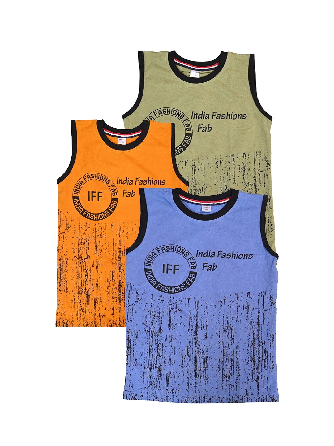 

BAESD Boys Pack Of 3 Typography Printed Sleeveless Pure Cotton T-shirt, Green