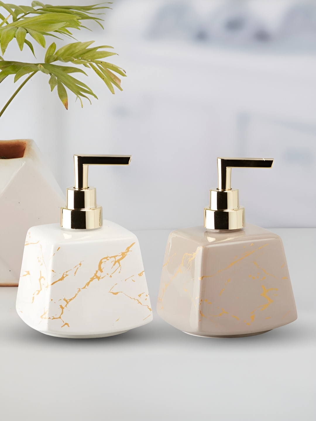 

Kookee White & Cream 2 Pieces Abstract Printed Ceramic Soap Dispensers 300 ml Each