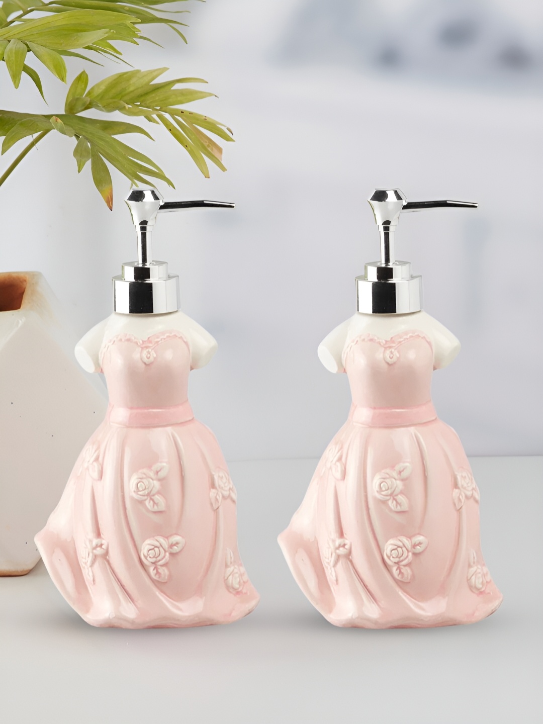

Kookee Pink & White 2 Pieces Textured Ceramic Soap Dispensers