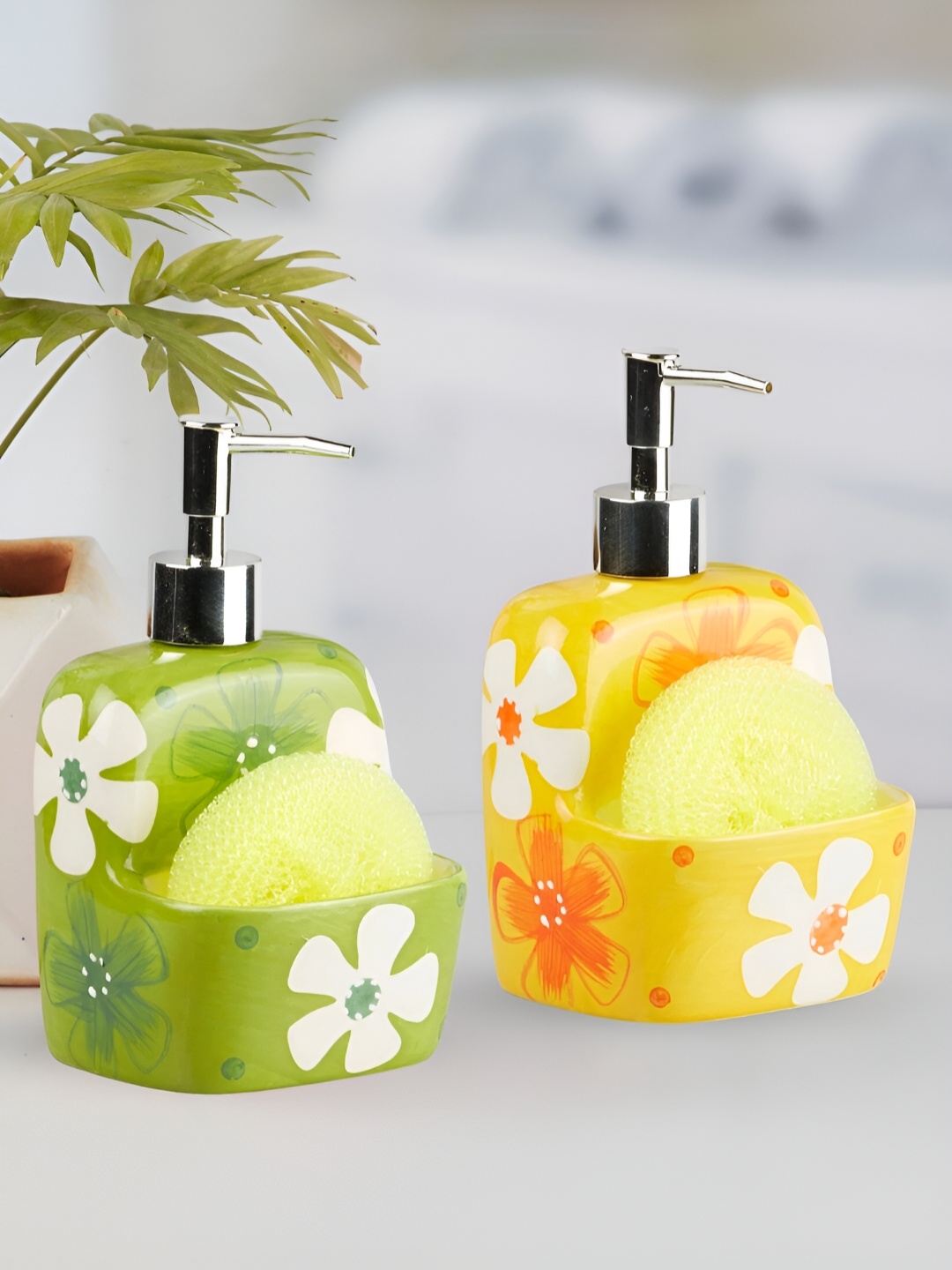 

Kookee Green & Yellow 2 Pieces Floral Ceramic Soap Dispenser