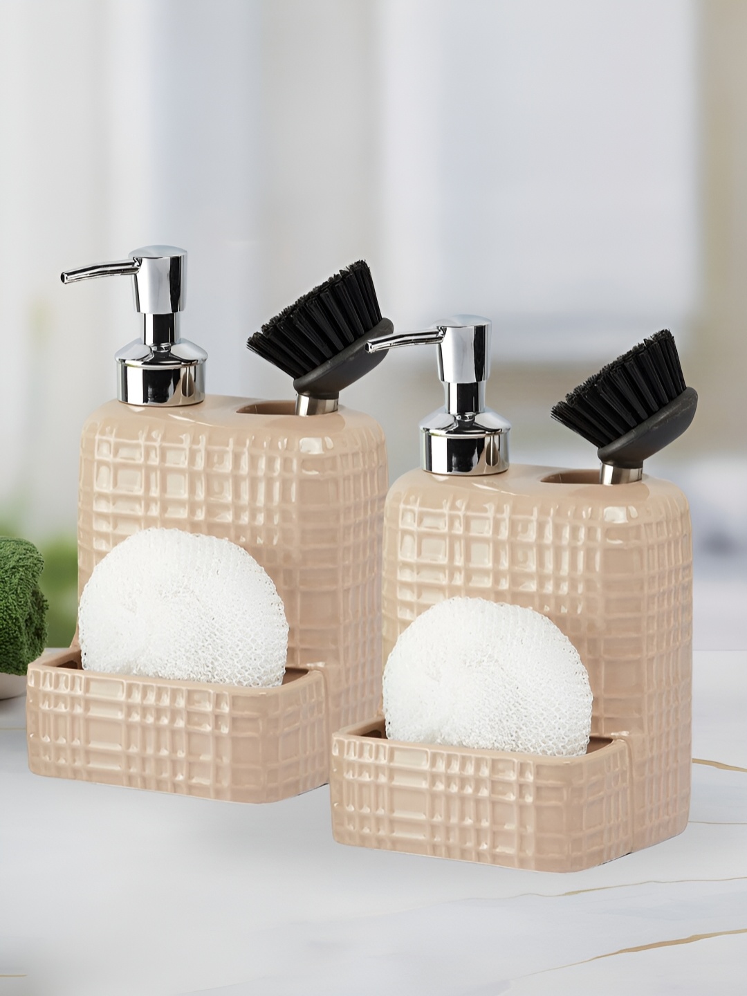 

Kookee Beige 2 Pieces Abstract Ceramic Soap Dispensers