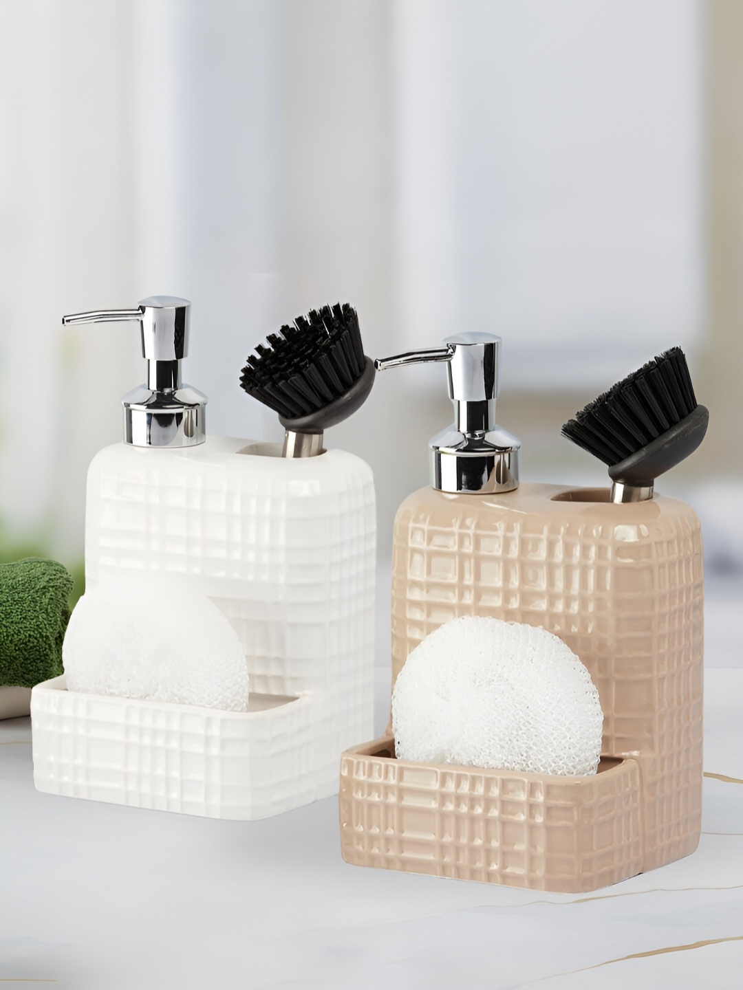 

Kookee White & Beige 2 Pieces Ceramic Soap Dispenser