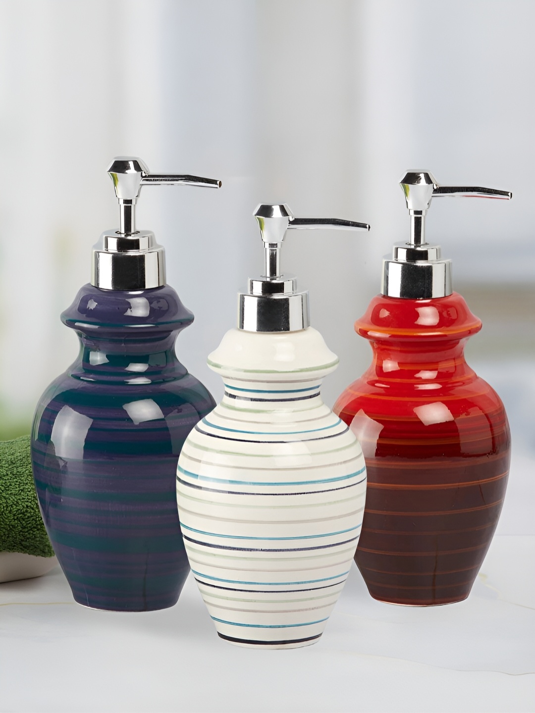 

Kookee Brown & Blue 3 Pieces Abstract Printed Ceramic Soap Dispensers