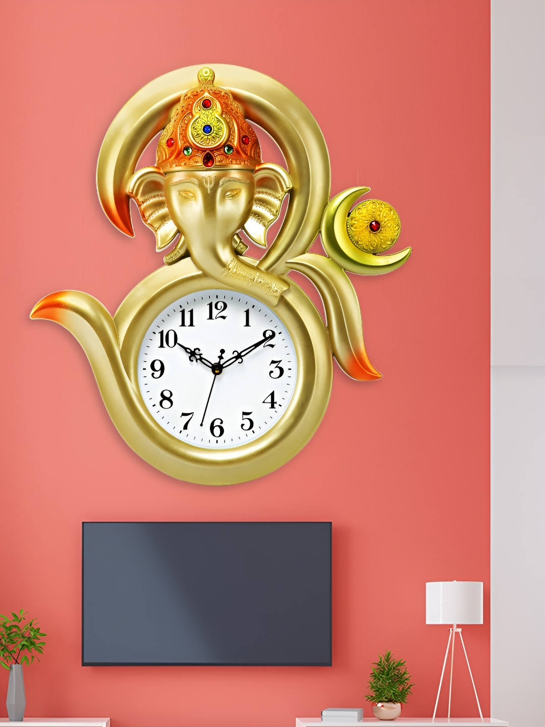 

Attractionz Gold-Toned & White Round Shaped Contemporary Wall Clock