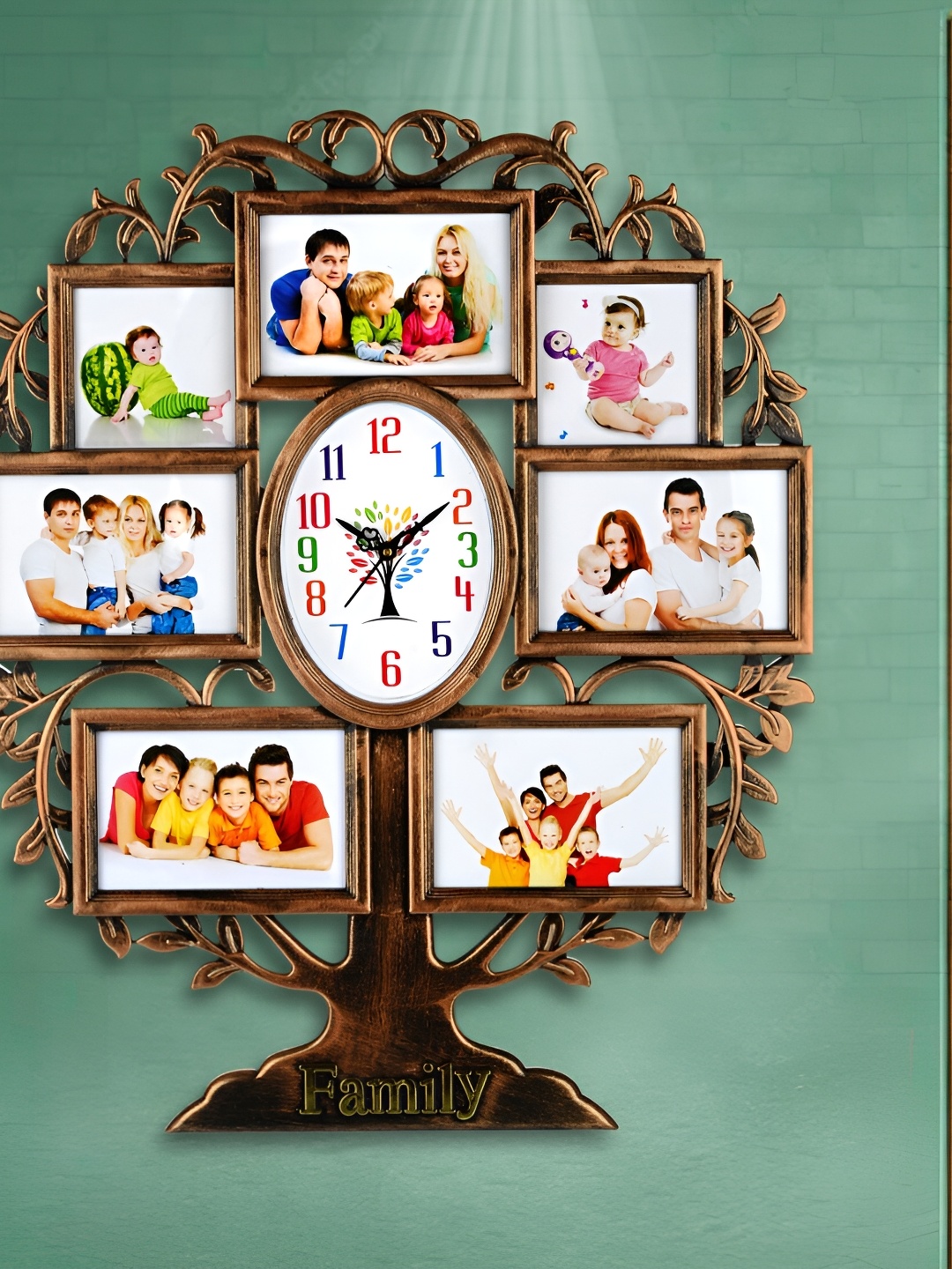 

Attractionz Brown Oval Shaped Tree Photo Frame Textured Contemporary Analogue Wall Clock