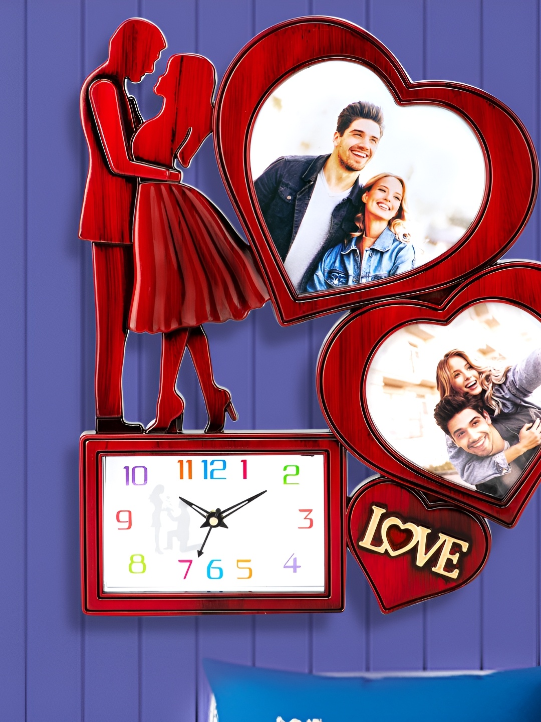 

Attractionz Red Square Shaped Textured Photo Frame Analogue Wall Clock