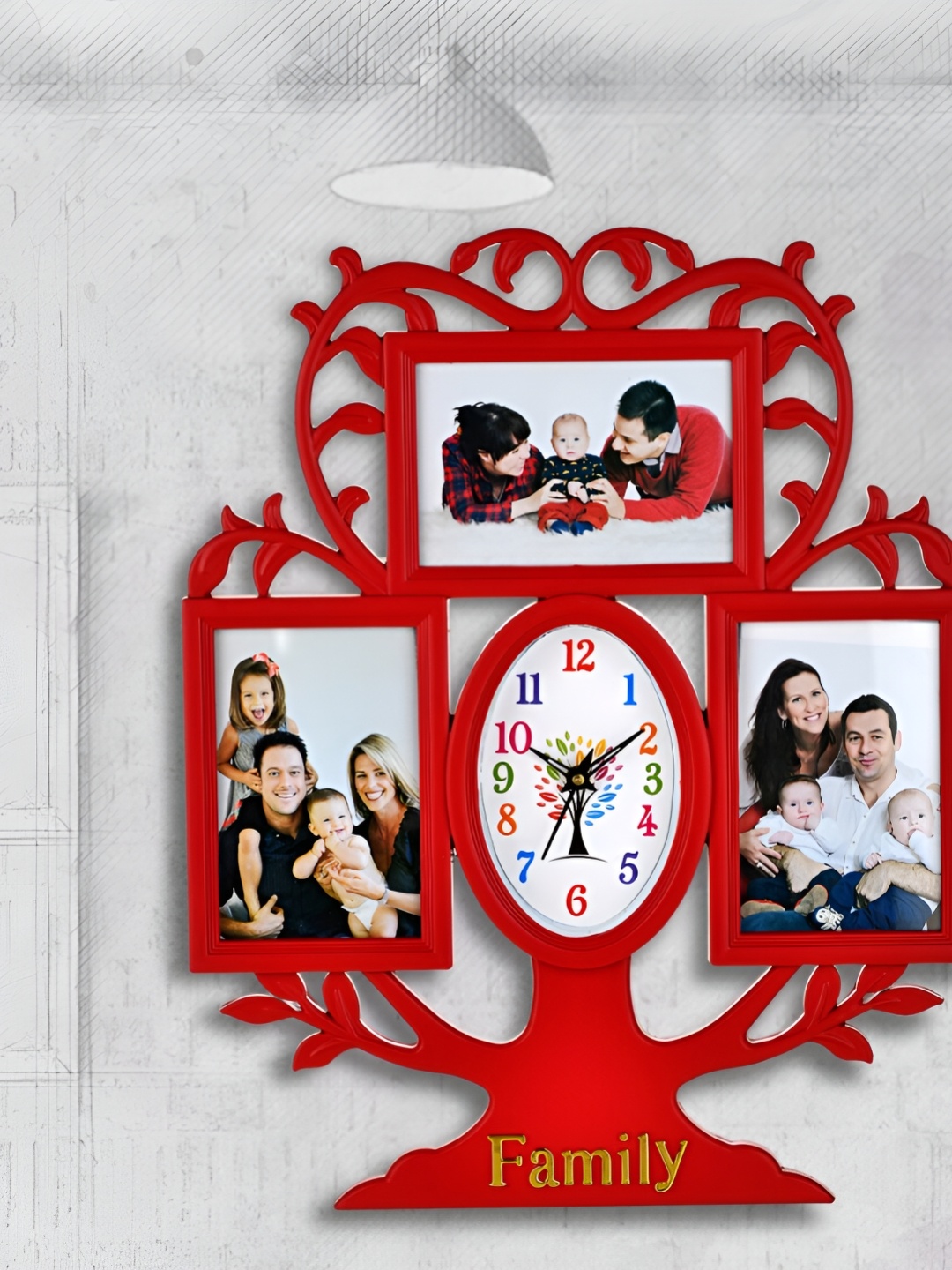 

Attractionz Red Oval Shaped Textured Photo Frame Contemporary Analogue Wall Clock