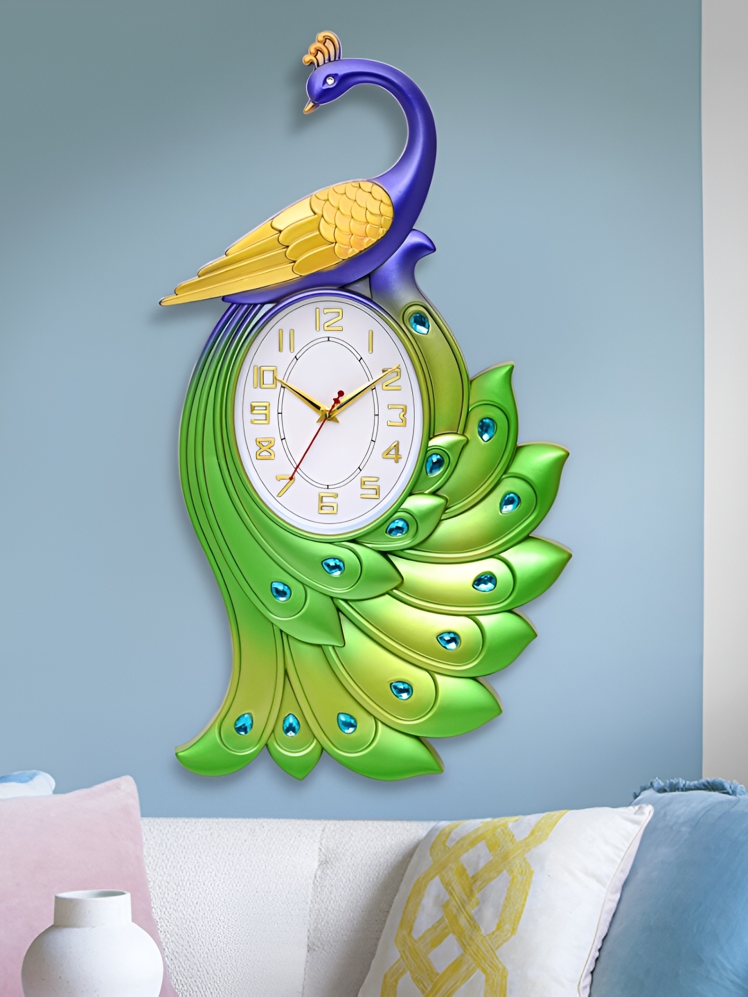 

Attractionz Green & Blue Oval Textured Analogue Wall Clock