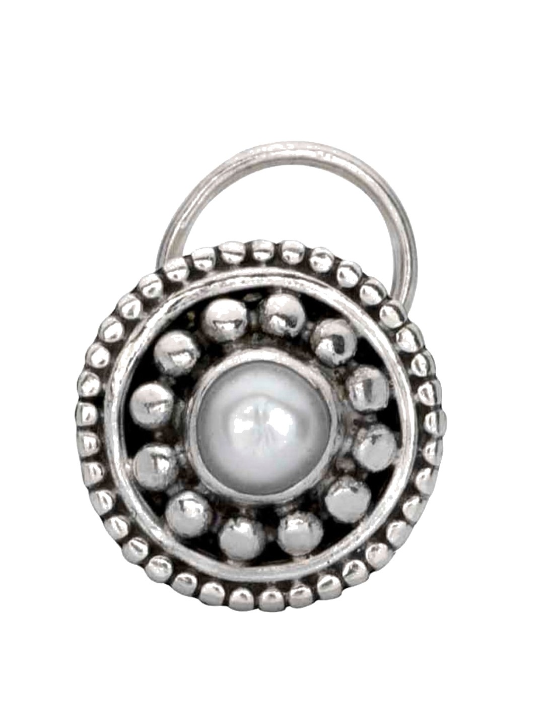 

Abhooshan 92.5 Sterling Silver Artificial Stones-Studded Oxidized Stud Nosepin