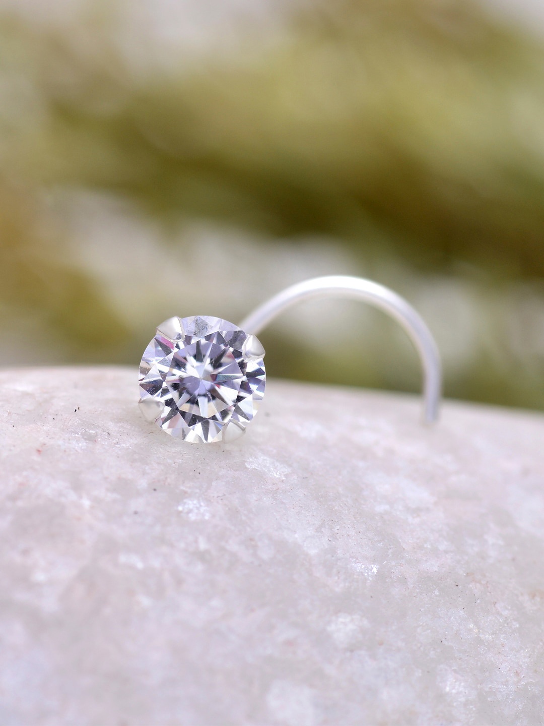 

Abhooshan 92.5 Sterling Silver Silver-Plated Cubic Zirconia Stud Nosepin
