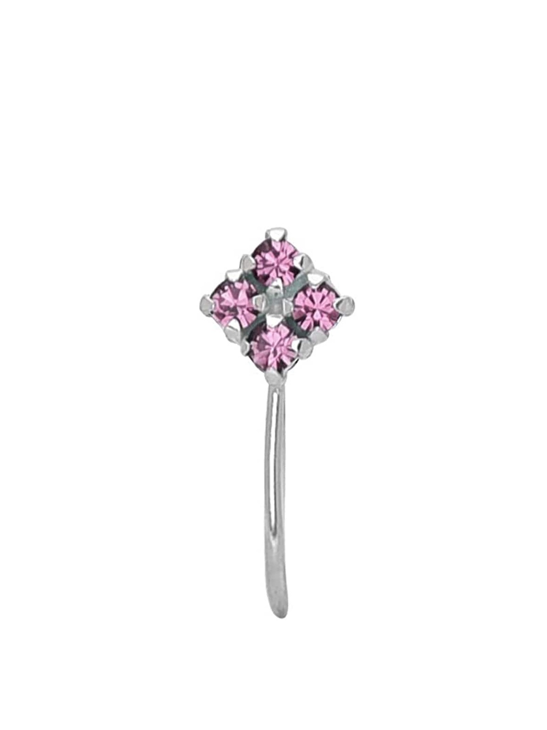 

Abhooshan Pure 92.5 Sterling Silver Cubic Zirconia Stud Nosepin, Pink
