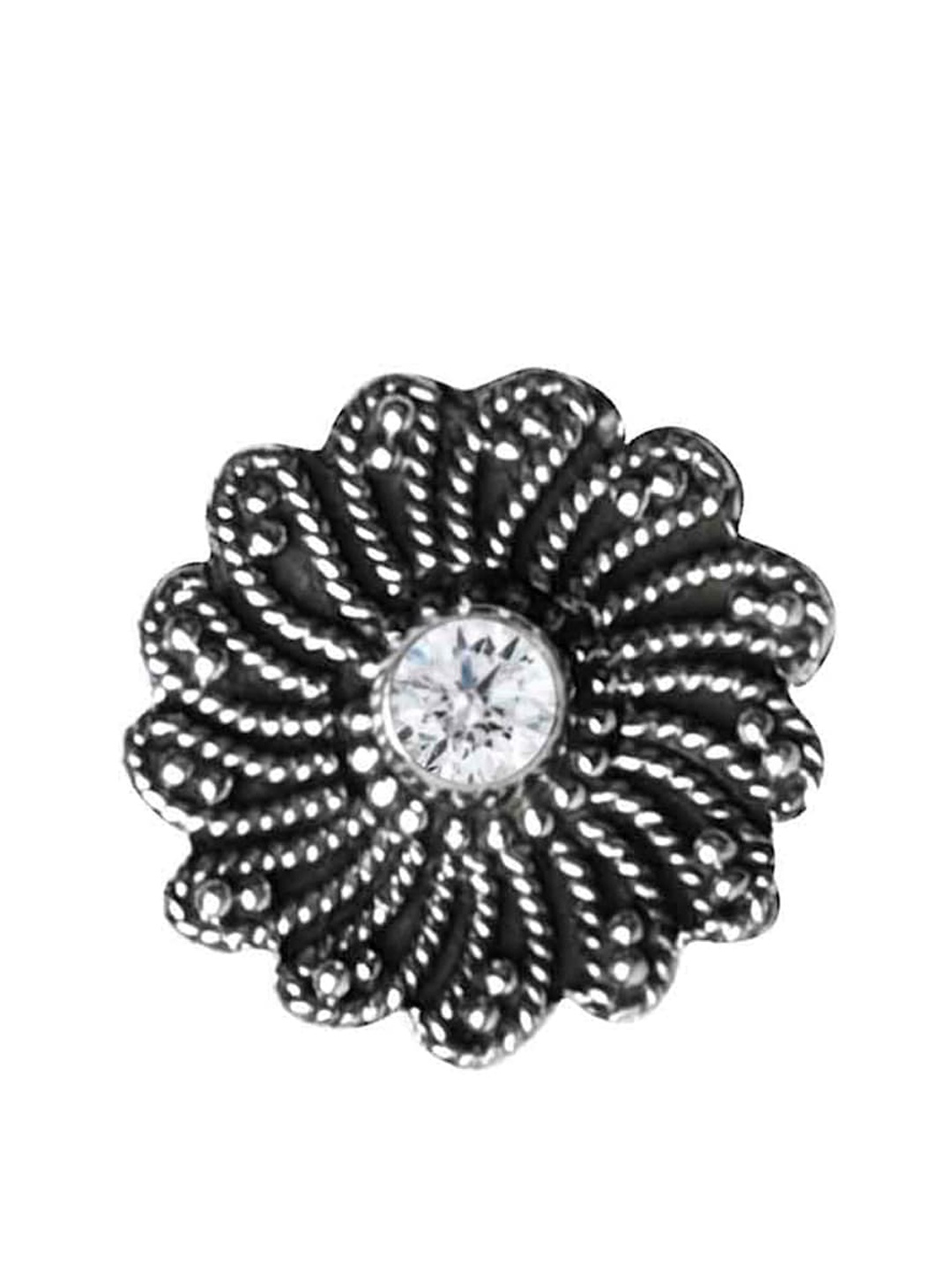 

Abhooshan 92.5 Sterling Silver Cubic Zirconia Studded Oxidized Ring Nosepin