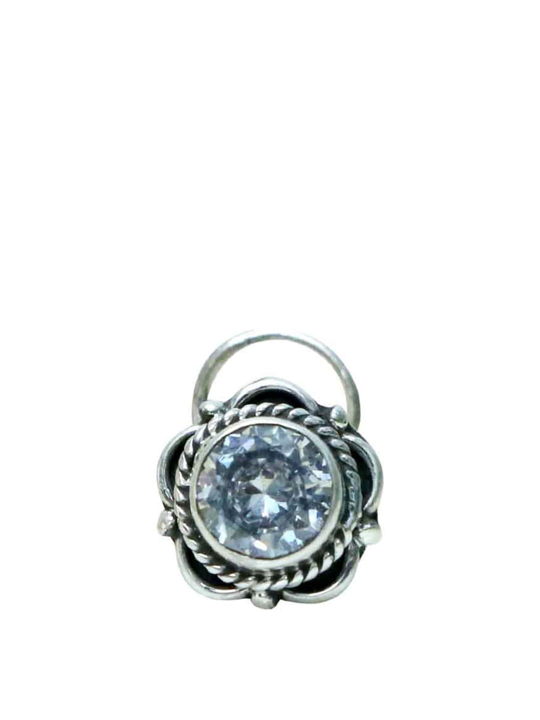 

Abhooshan 92.5 Sterling Silver Tribal Boho Cubic Zirconia Studded Nose Pin With wire