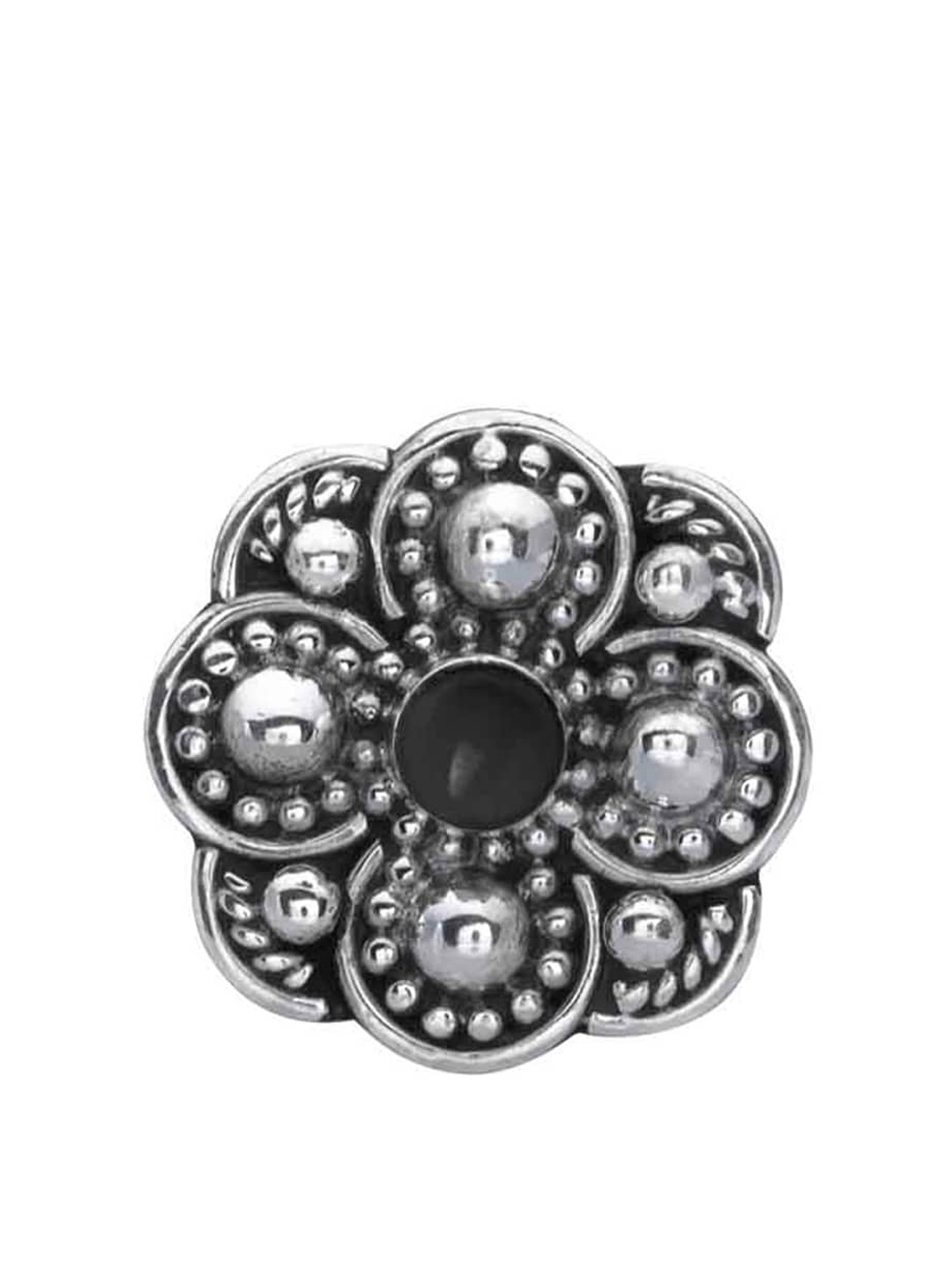 

Abhooshan 92.5 Sterling Silver Onyx Studded Oxidised Stud Nosepin