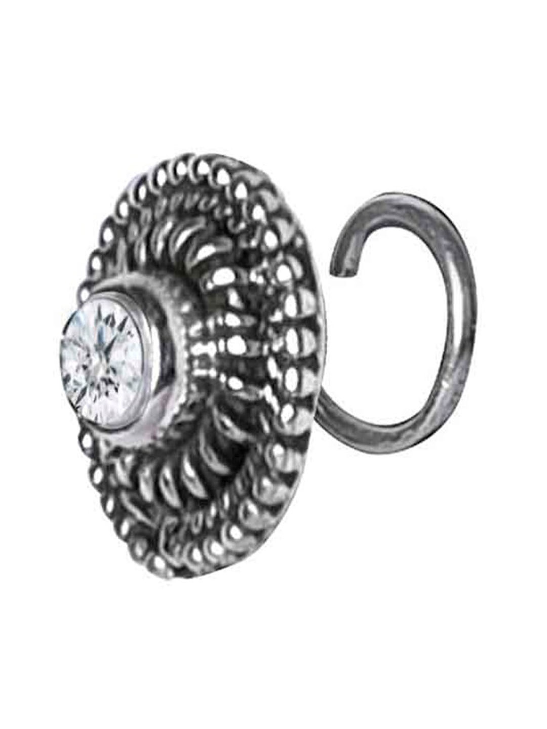 

Abhooshan 92.5 Sterling Silver Oxidized Cubic Zirconia-Studded Stud Nosepin