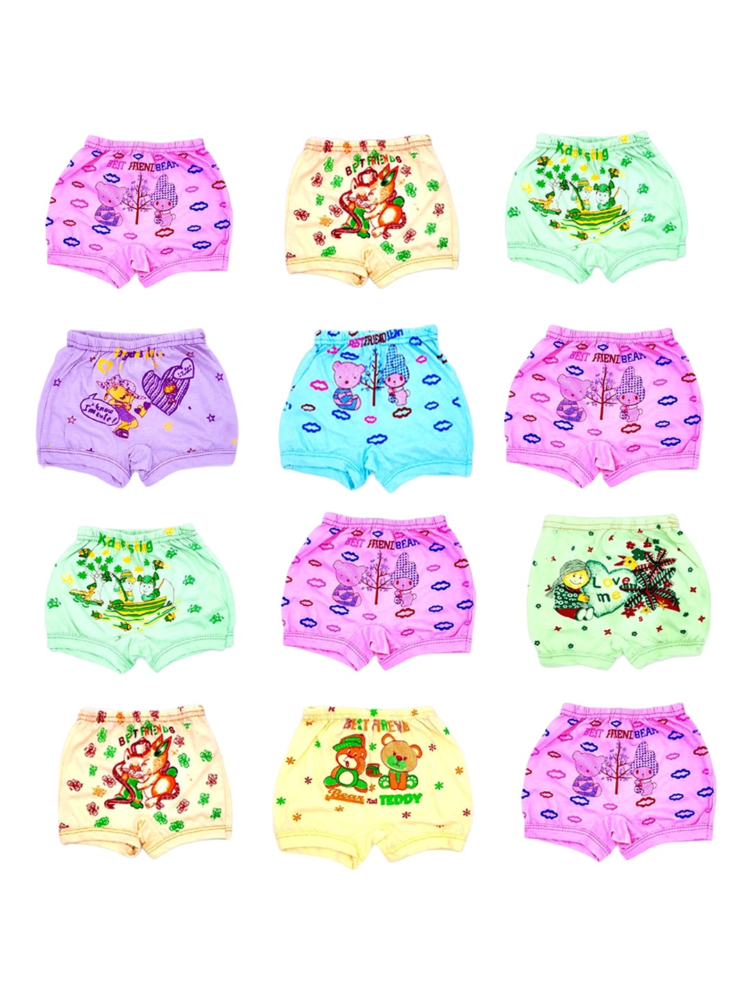 

BAESD Infants Pack Of 12 Printed Pure Cotton Basic Briefs, Purple