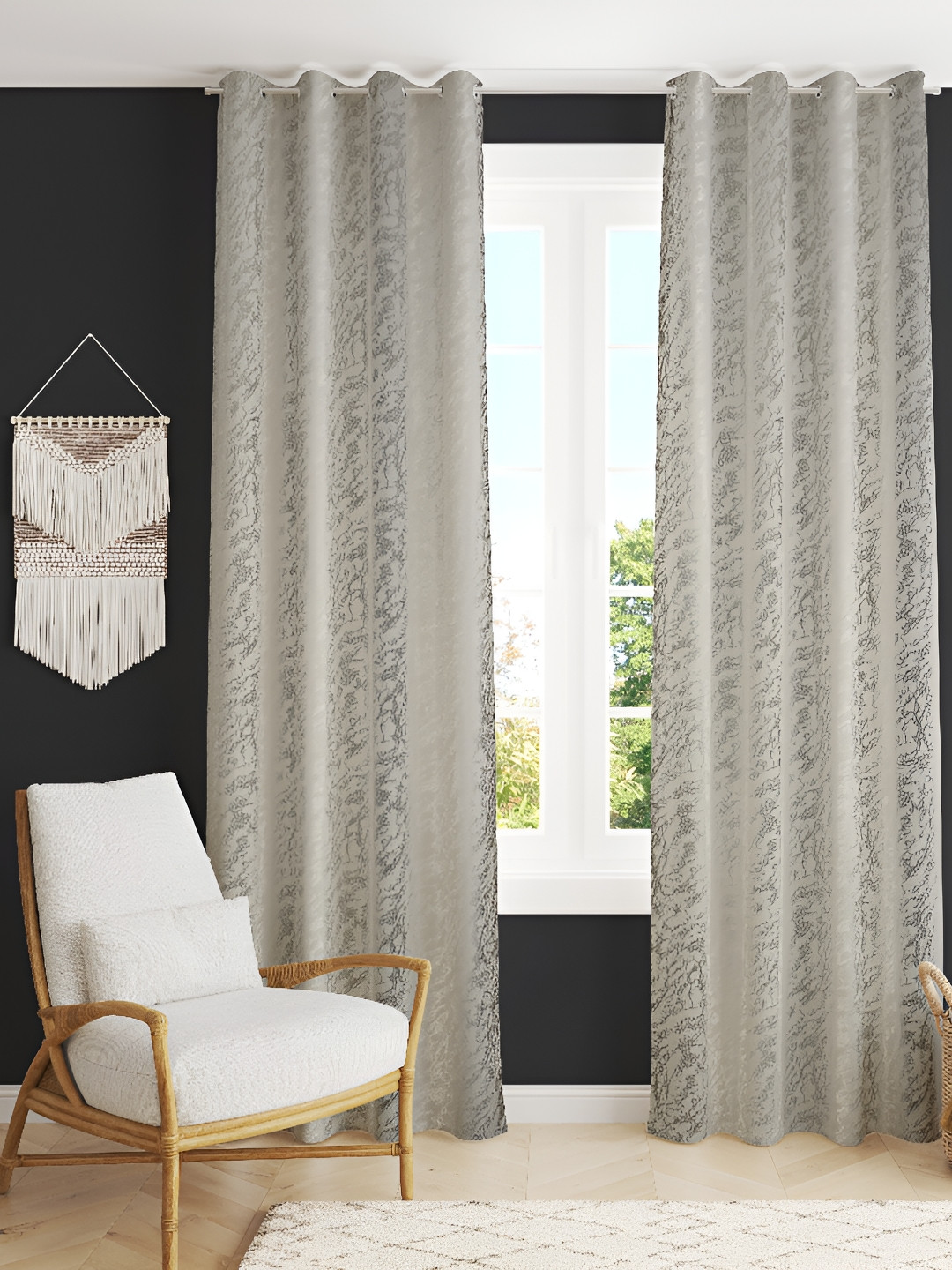 

EISMOURAH Silver Toned 2 Pieces Room Darkening Silk Long Door Curtain
