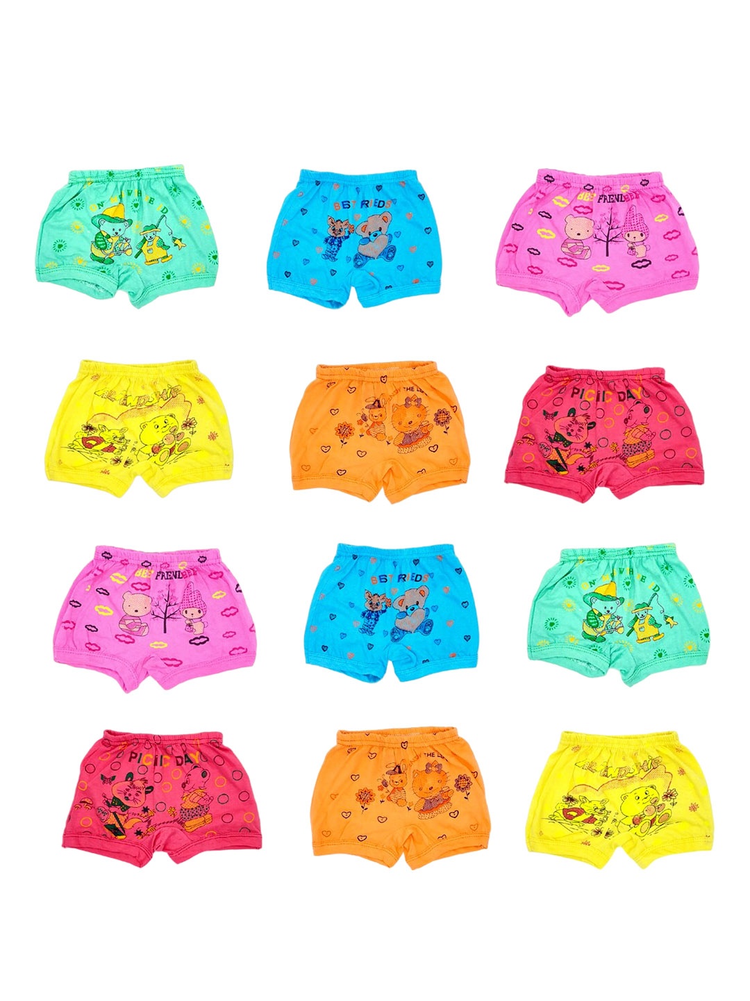 

BAESD Kids Pack Of 12 Printed Pure Cotton Basic Briefs, Yellow