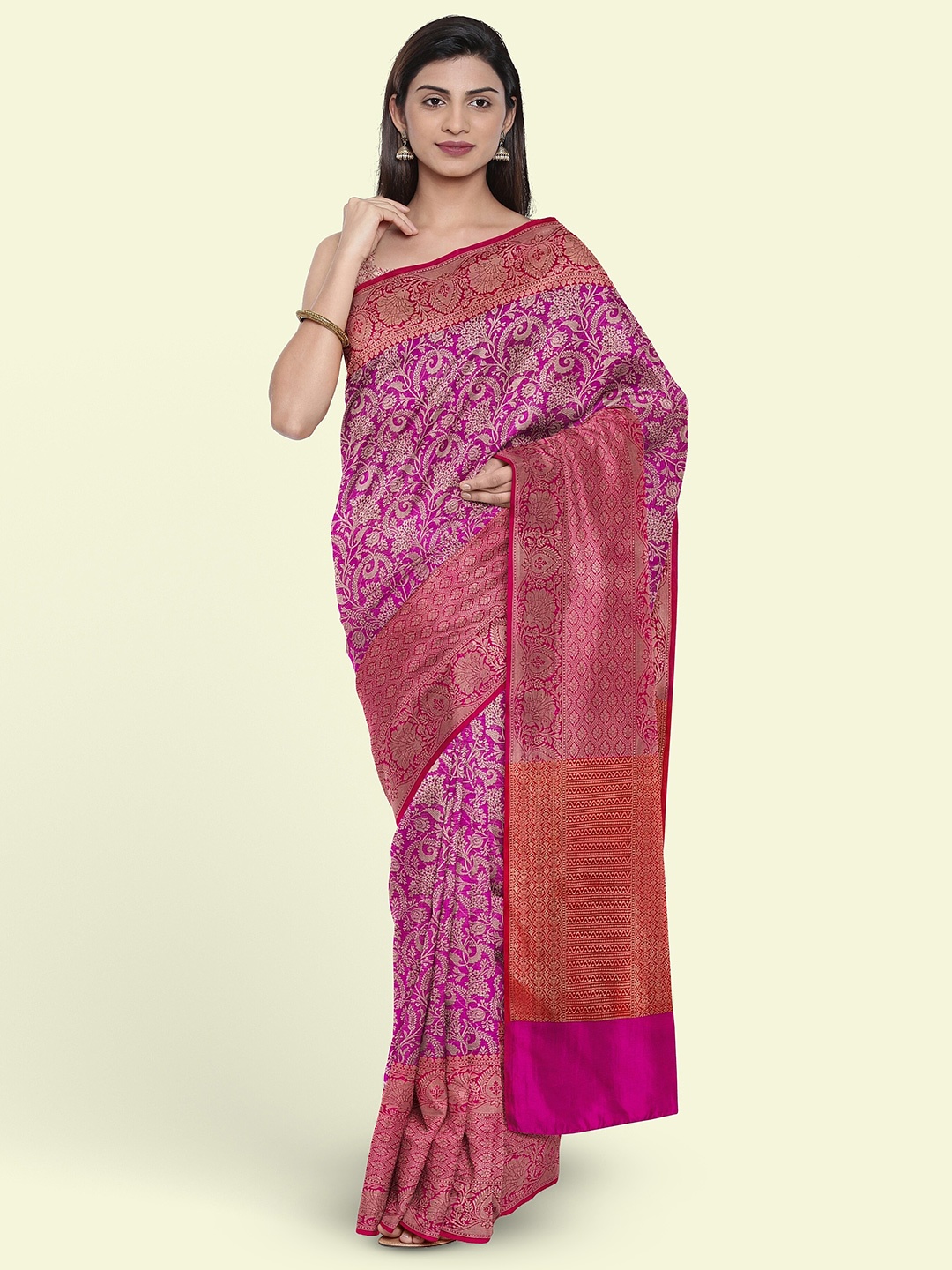 

Muskan Fashion Woven Design Zari Banarasi Saree, Pink