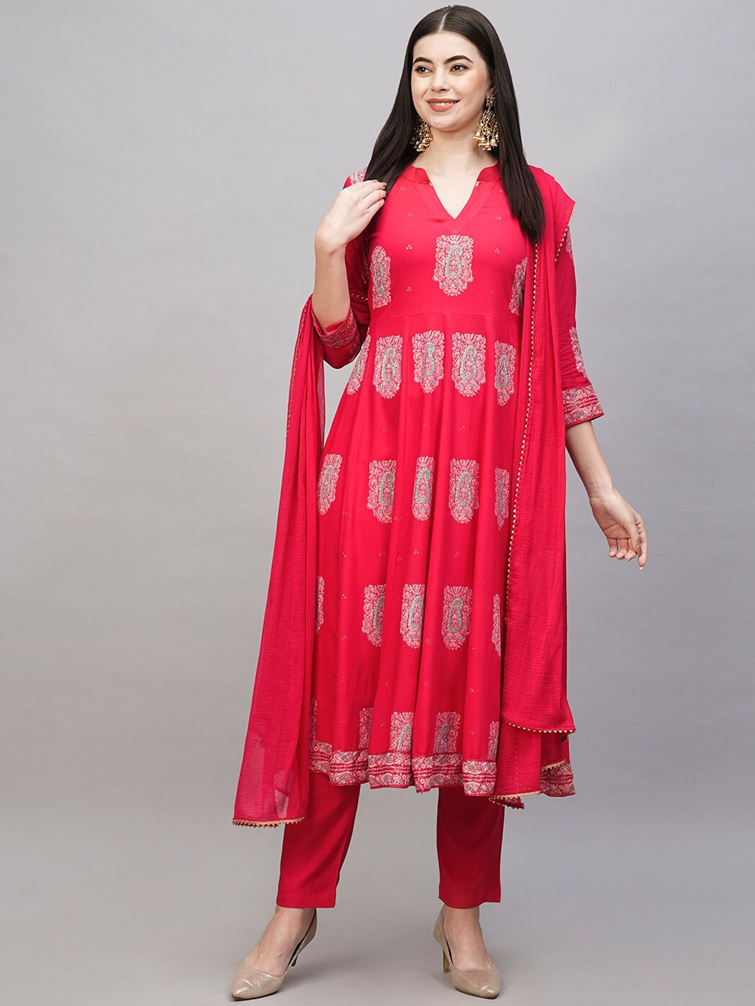 

KALINI Ethnic Motifs Printed Anarkali Kurta With Trousers & Dupatta, Pink