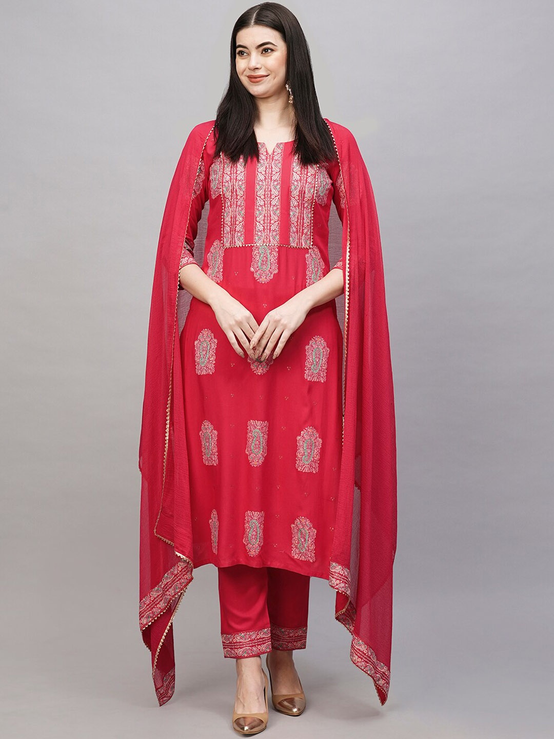 

KALINI Regular Gotta Patti Kurta with Trousers & With Dupatta, Pink