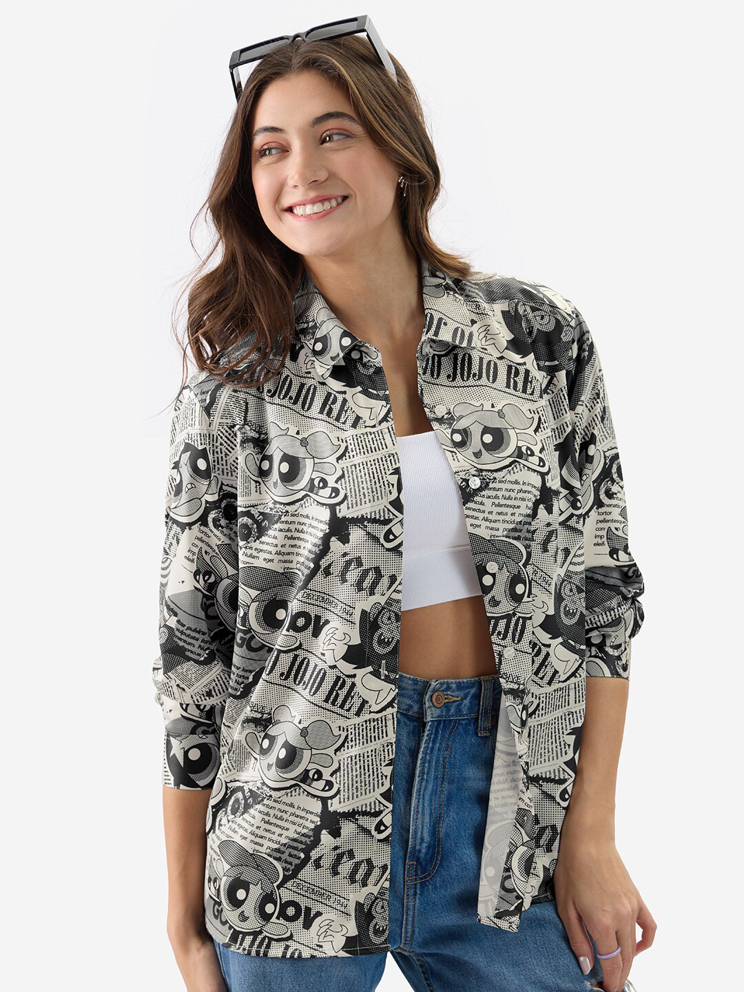 

The Souled Store Spread Collar Long Sleeves Floral Printed Cotton Casual Shirt, Black