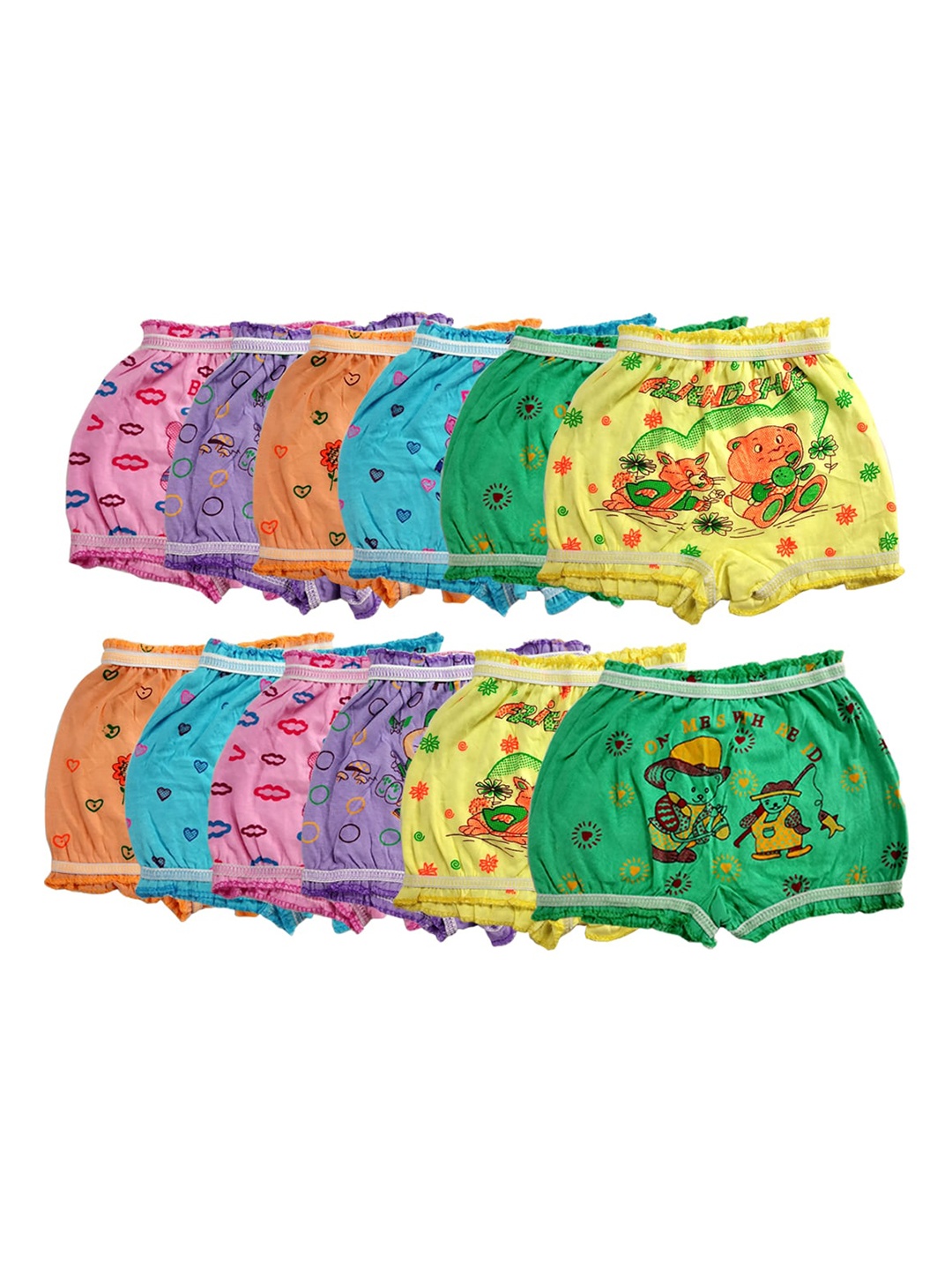

BAESD Infants Pack Of 12 Printed Pure Cotton Basic Briefs 50_B.P_PO-12, Yellow