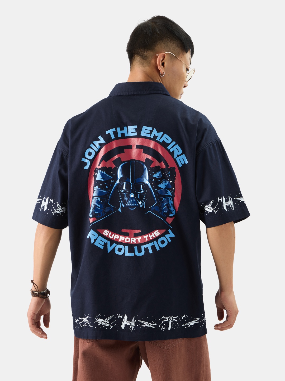

The Souled Store Spread Collar Long Sleeves Printed Cotton Casual Shirt, Navy blue