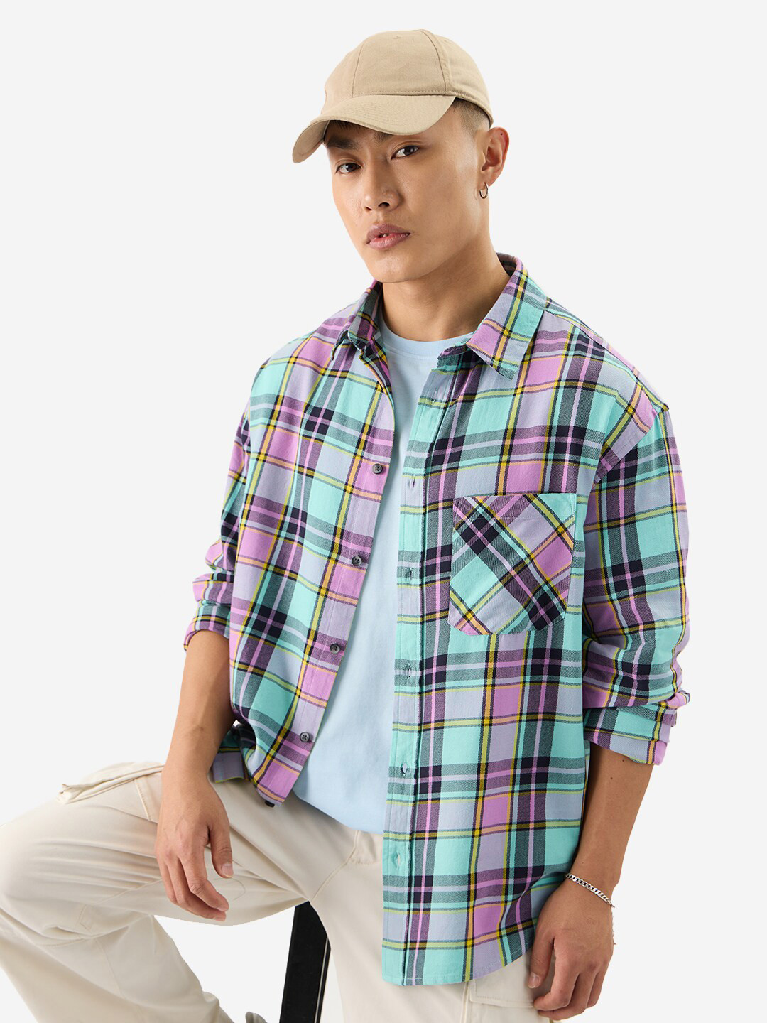 

The Souled Store Spread Collar Long Sleeves Checked Casual Shirt, Blue