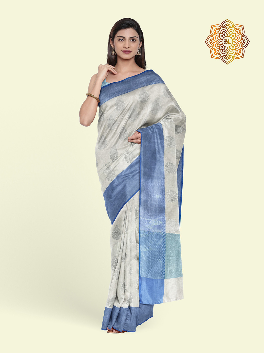 

Muskan Fashion Ethnic Motifs Zari Silk Cotton Banarasi Saree, White