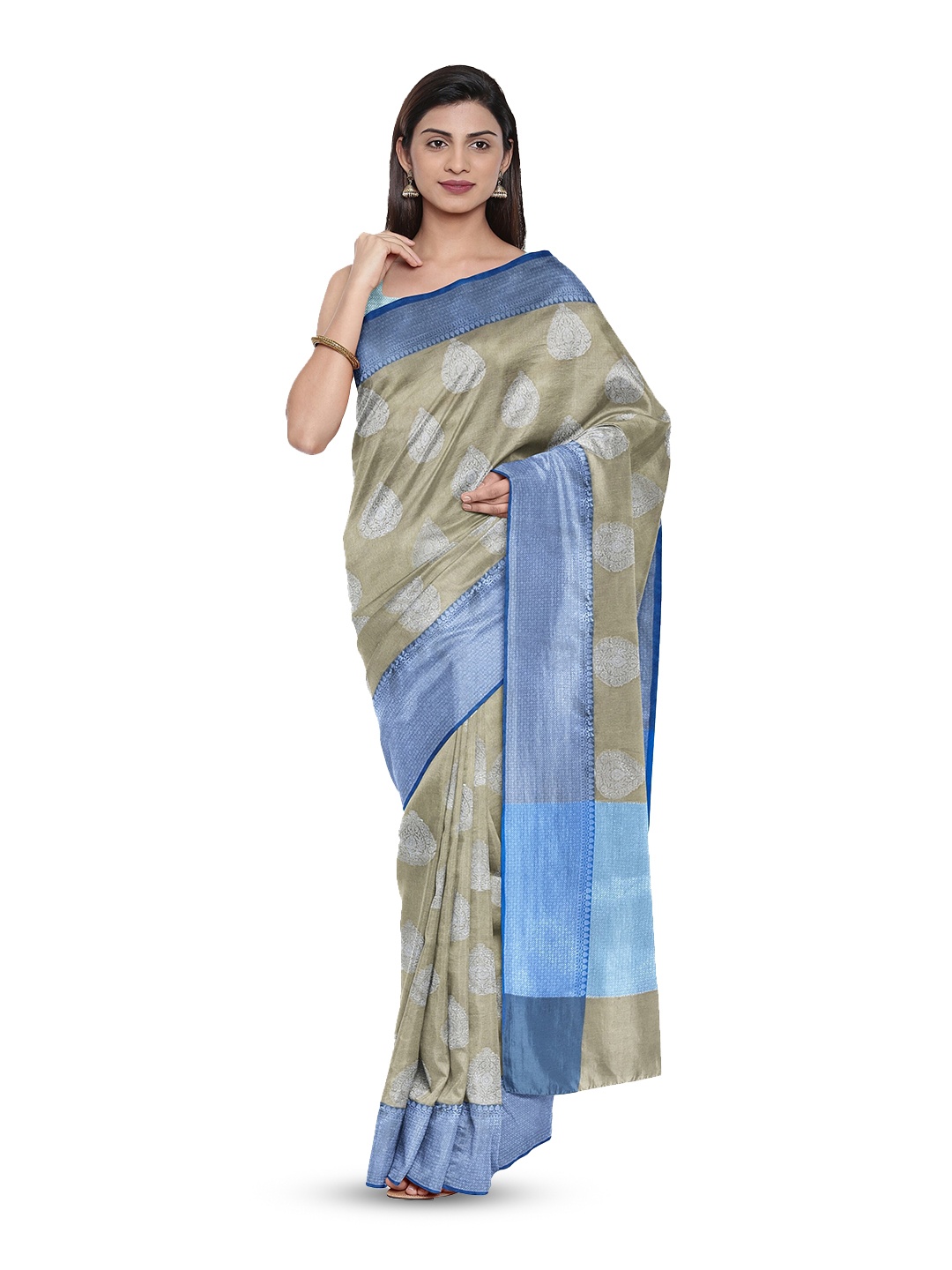 

Muskan Fashion Ethnic Motifs Zari Silk Cotton Banarasi Saree, Beige