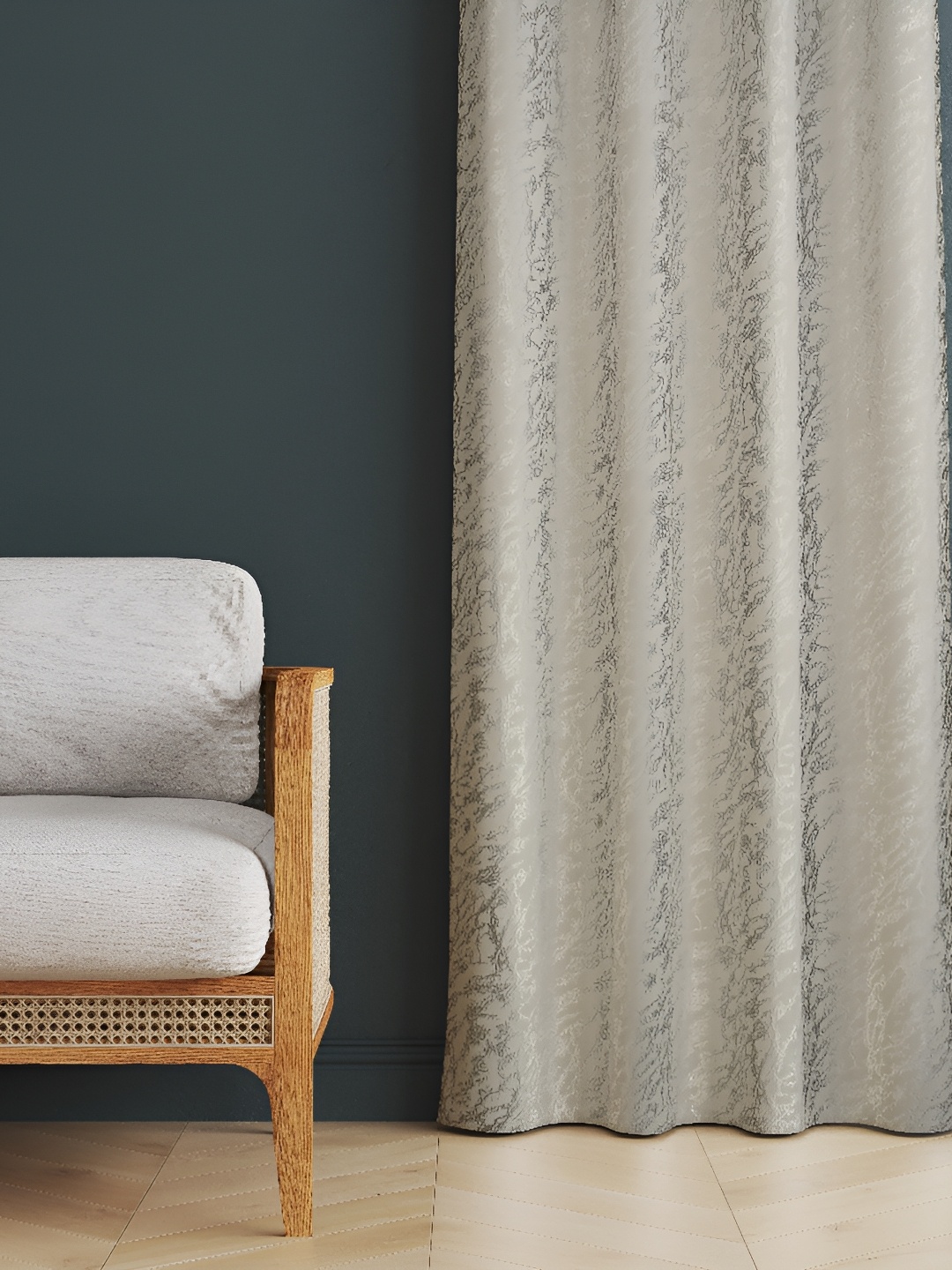 

luchom Grey & Silver Toned Abstract Printed Room Darkening Long Door Curtain