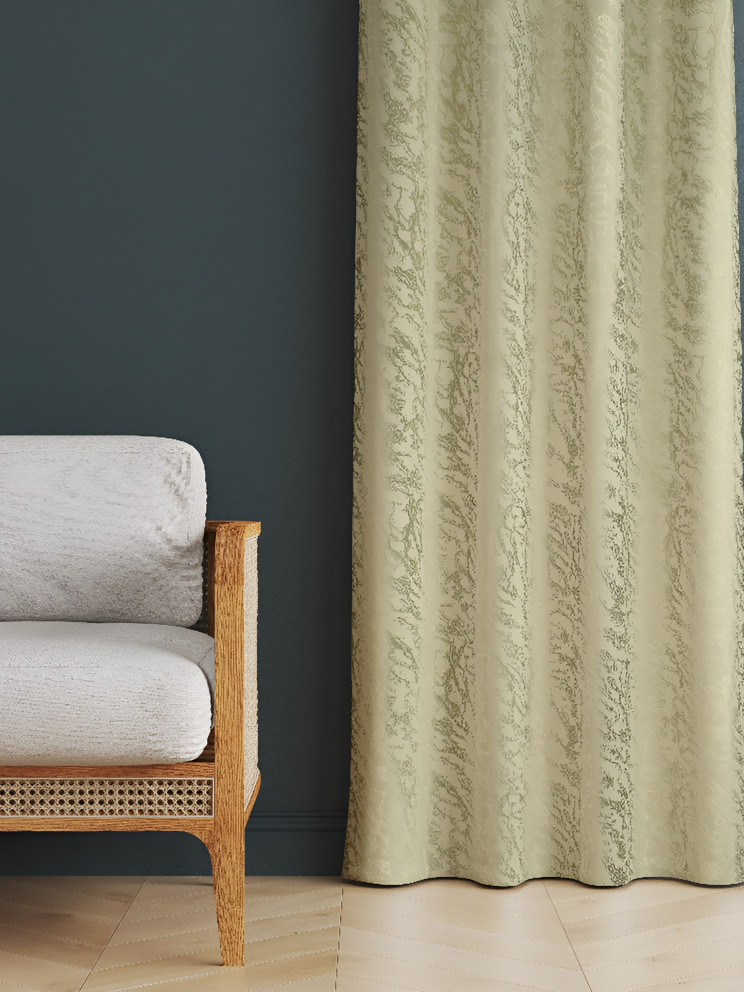 

luchom Cream Coloured & Grey Abstract Printed Room Darkening Long Door Curtain