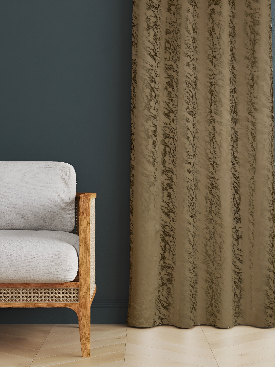 

EISMOURAH Brown Abstract Printed Silk Room Darkening Long Door Curtain