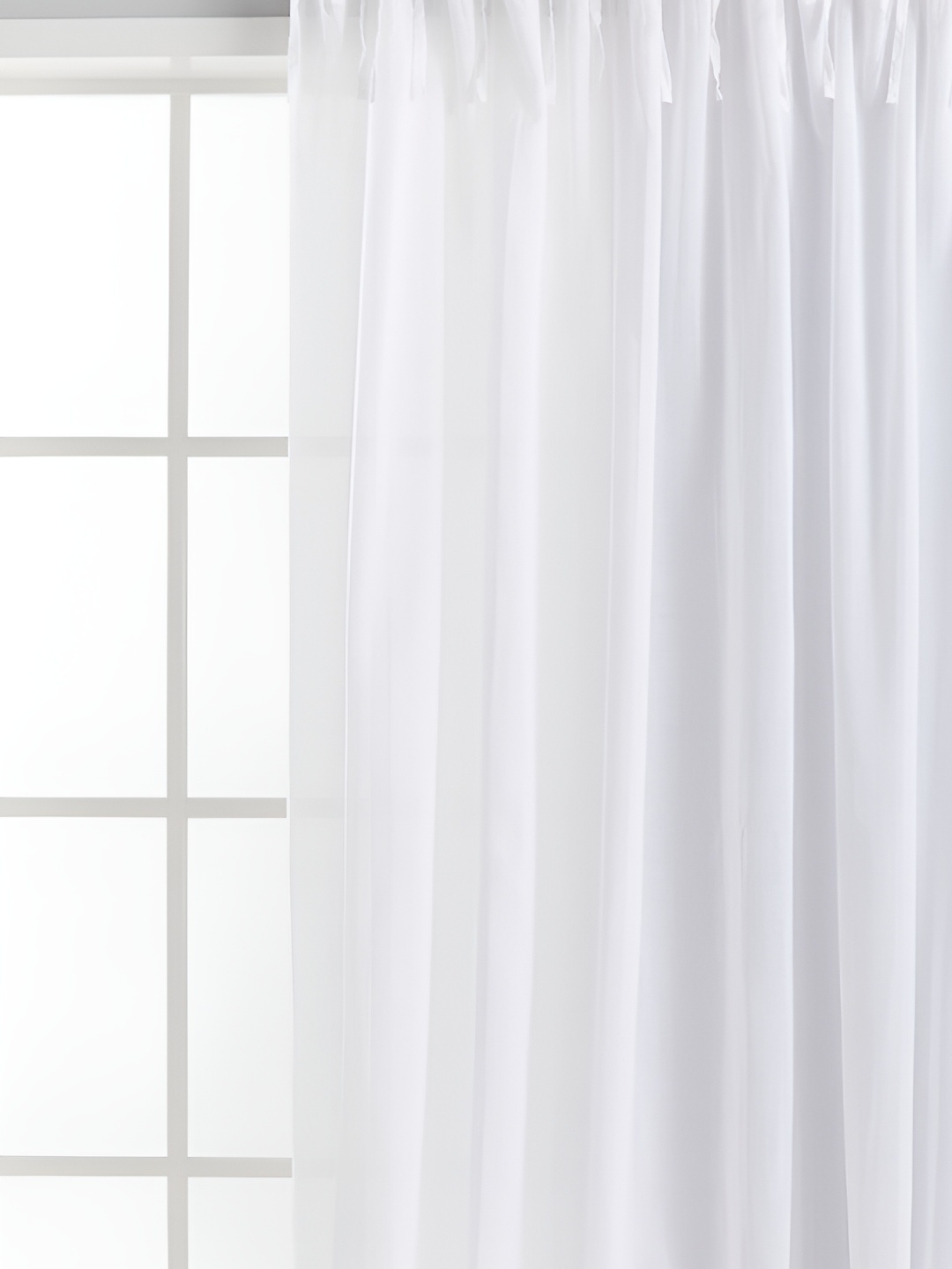 

H&M White Cotton & Linen Wide Linen-Blend Tie Top Curtain Length