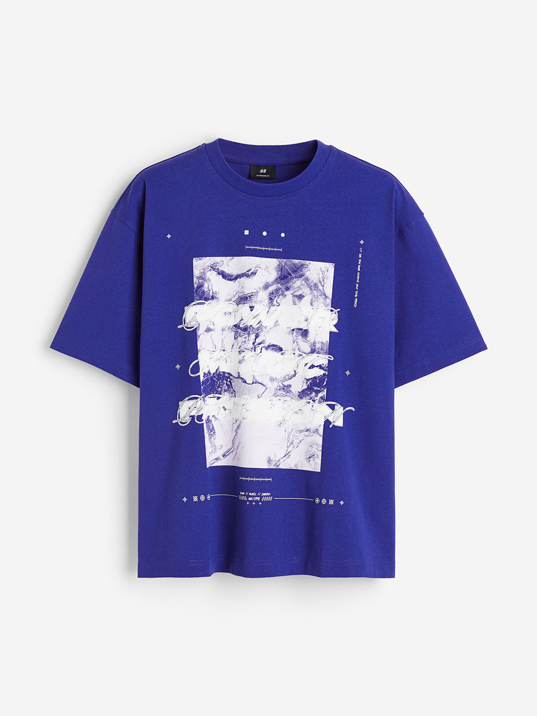

H&M Men Pure Cotton Oversized Fit Printed T-Shirt, Blue