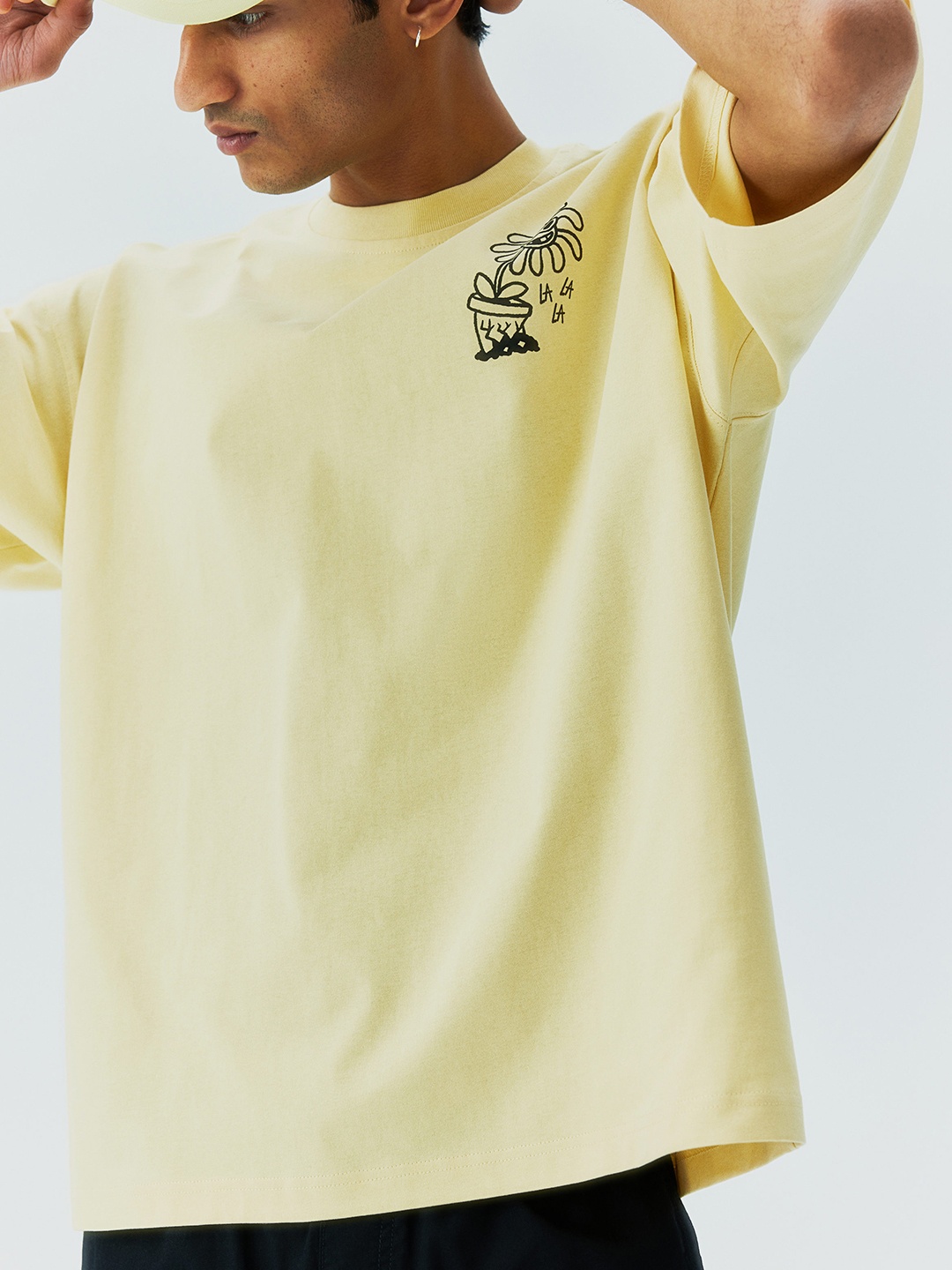 

H&M Pure Cotton Oversized Fit Printed T-shirt, Yellow