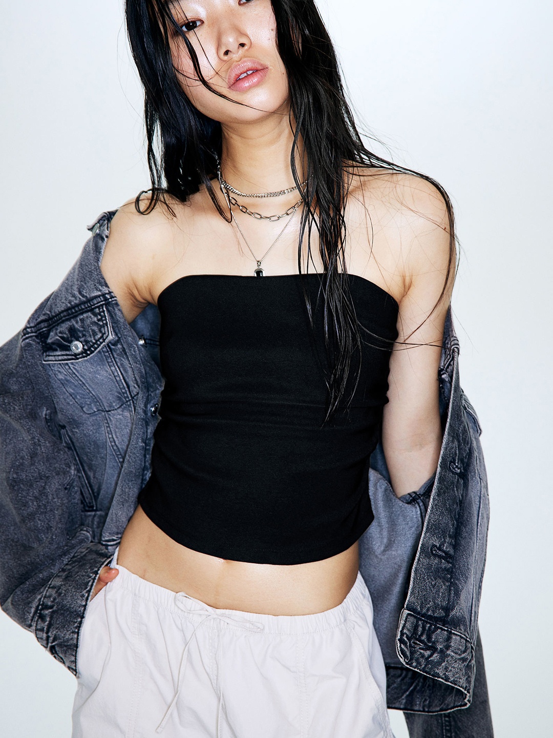 

H&M Gathered Corset Top, Black