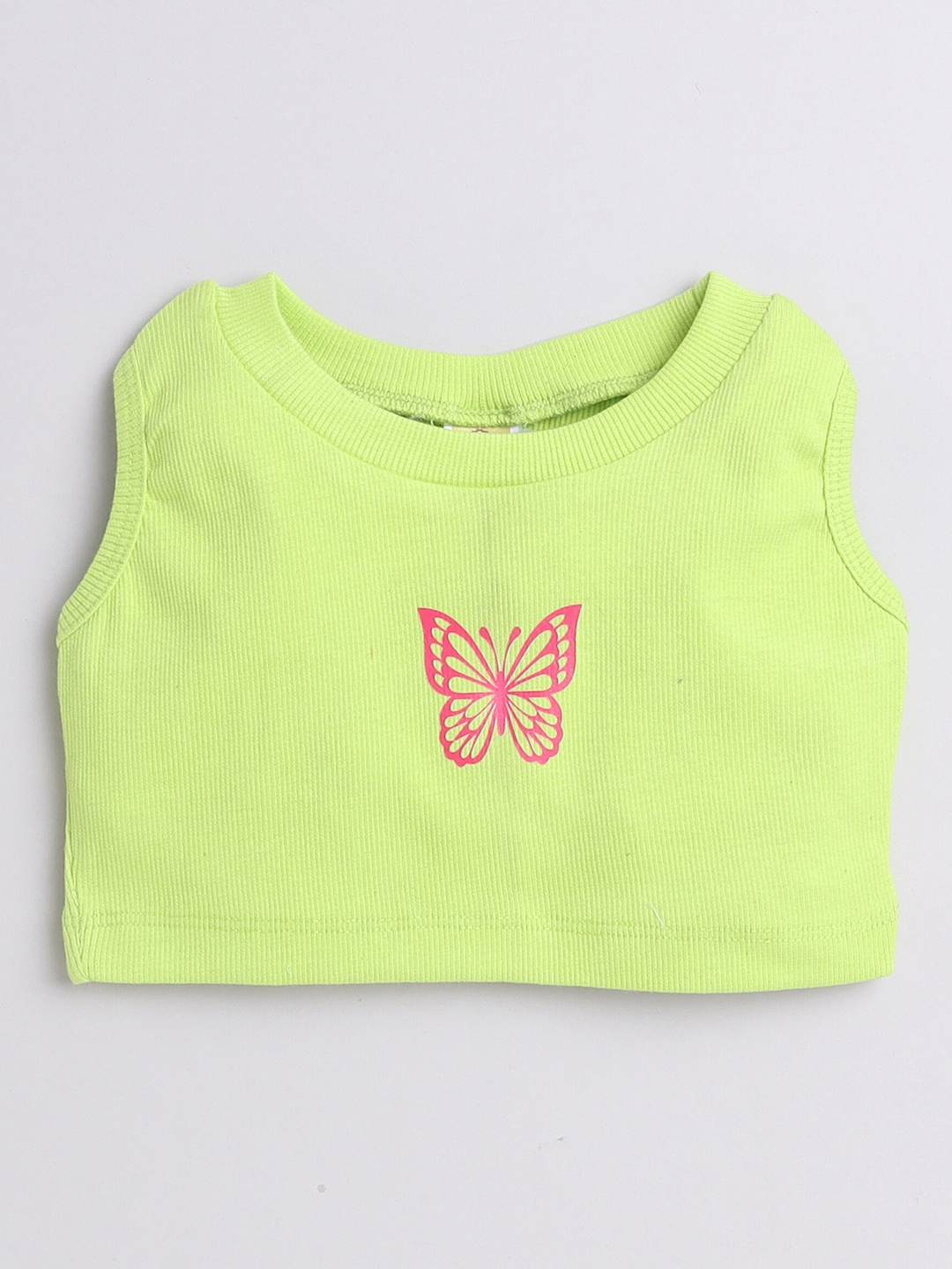 

AWW HUNNIE Kids Graphic Printed Round Neck Knitted Crop Top, Green