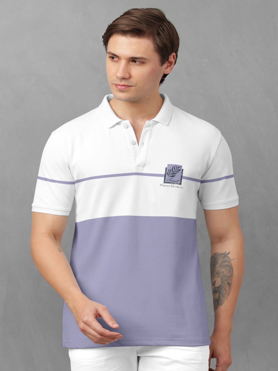 

BULLMER Colourblocked Polo Collar Cotton T-shirt, Lavender