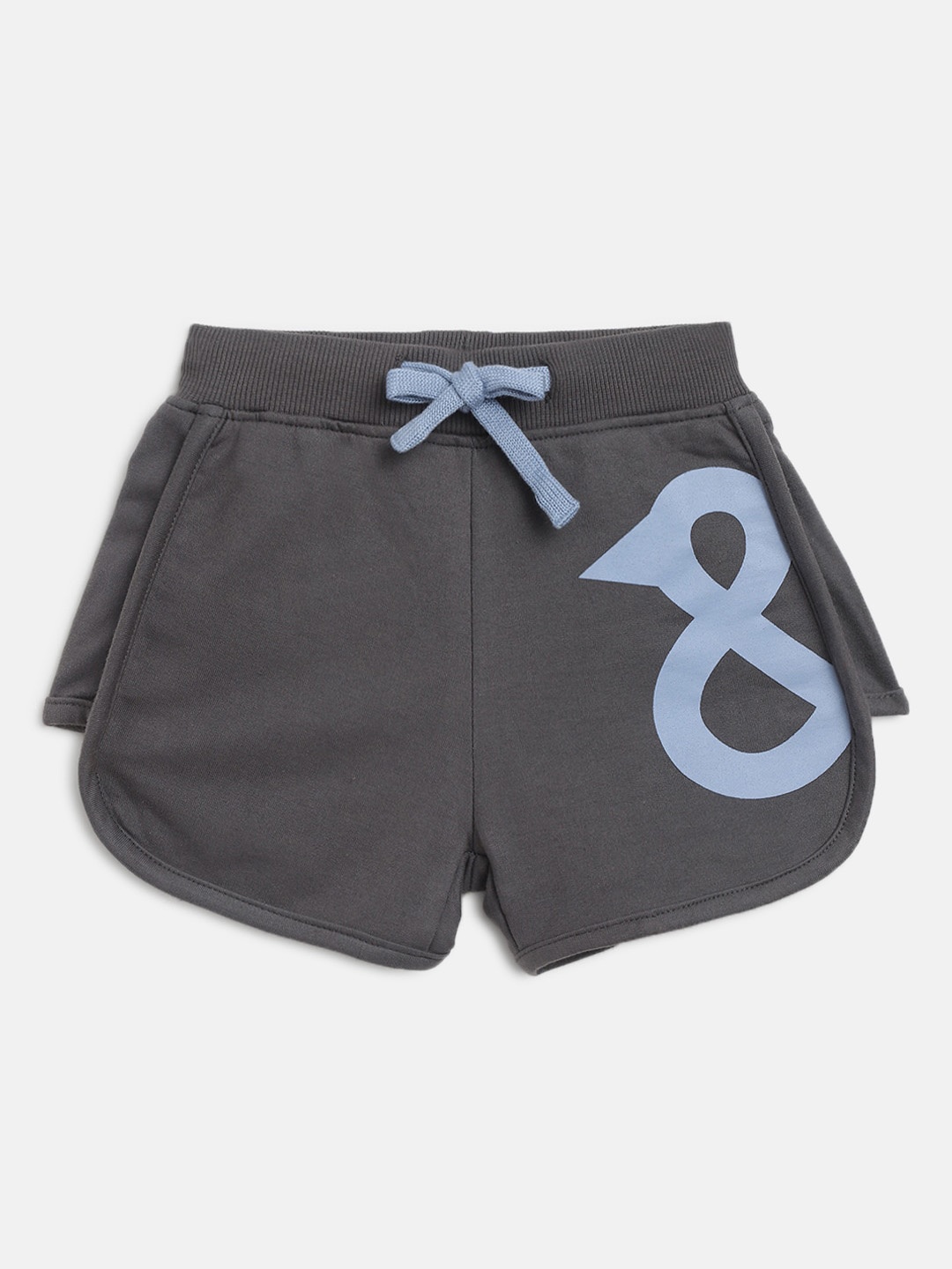 

TALES & STORIES Girls Mid-Rise Typography Printed Shorts, Grey