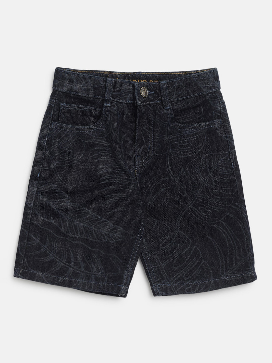 

TALES & STORIES Boys Floral Printed Cotton Denim Shorts, Blue