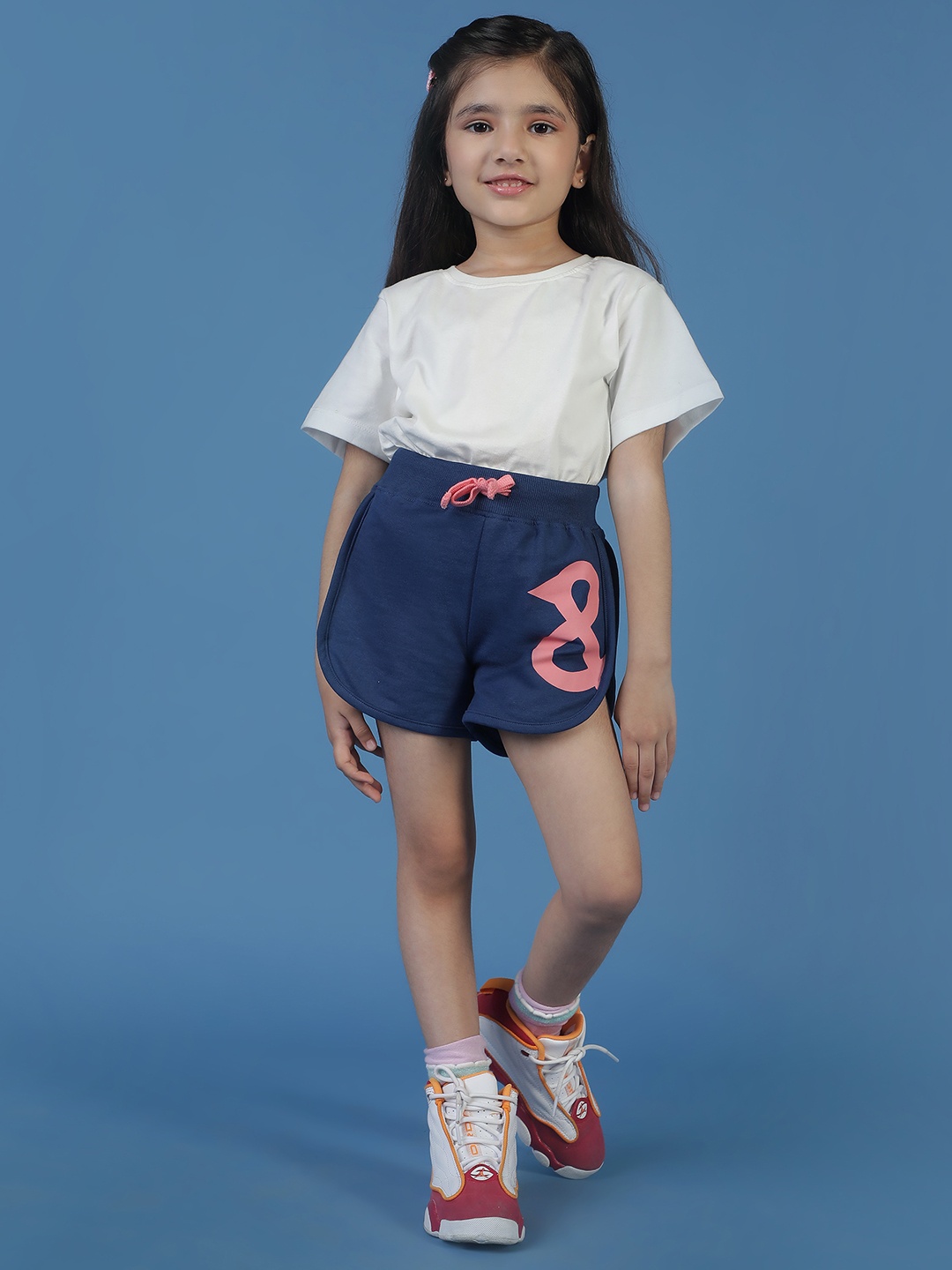 

TALES & STORIES Girls Mid-Rise Typography Printed Shorts, Navy blue