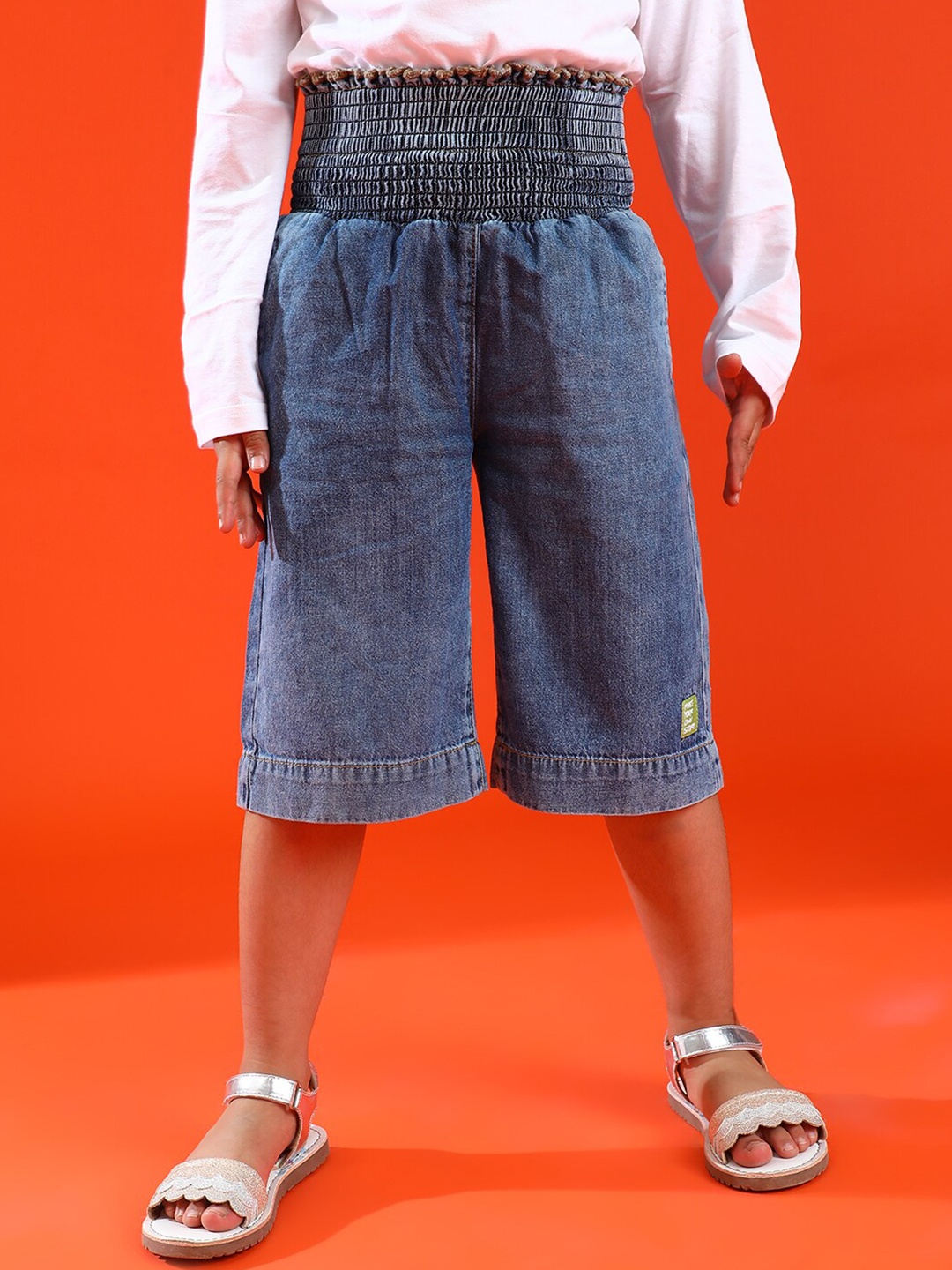 

TALES & STORIES Girls Relaxed Fit Cotton Denim Capris, Blue