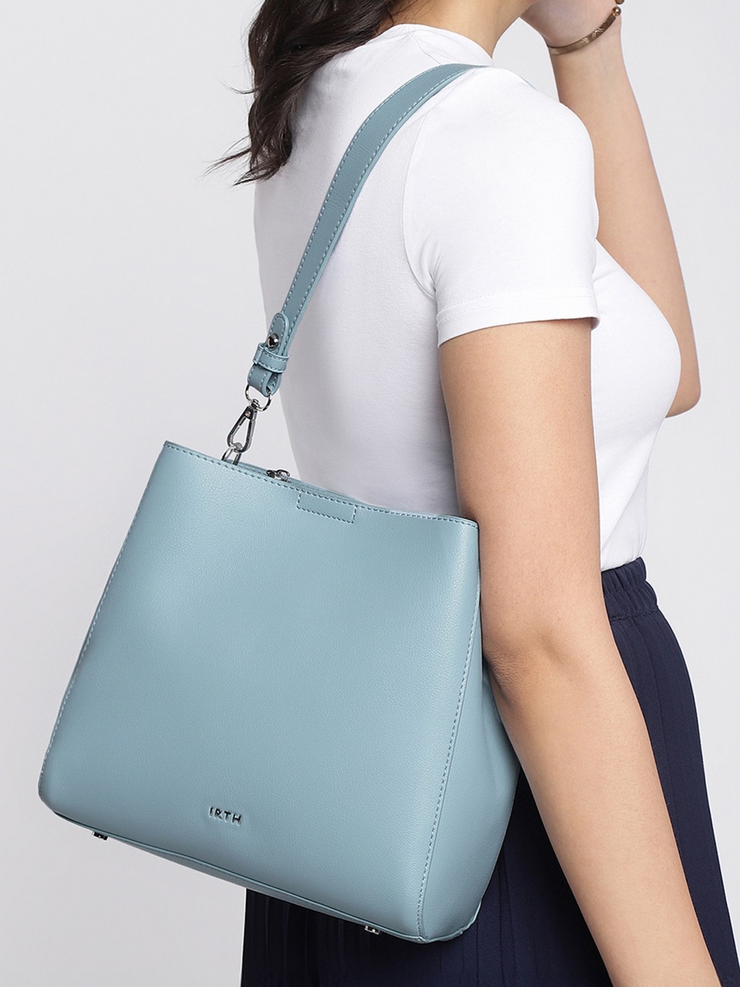 

IRTH Solid PU Structured Shoulder Bag, Blue