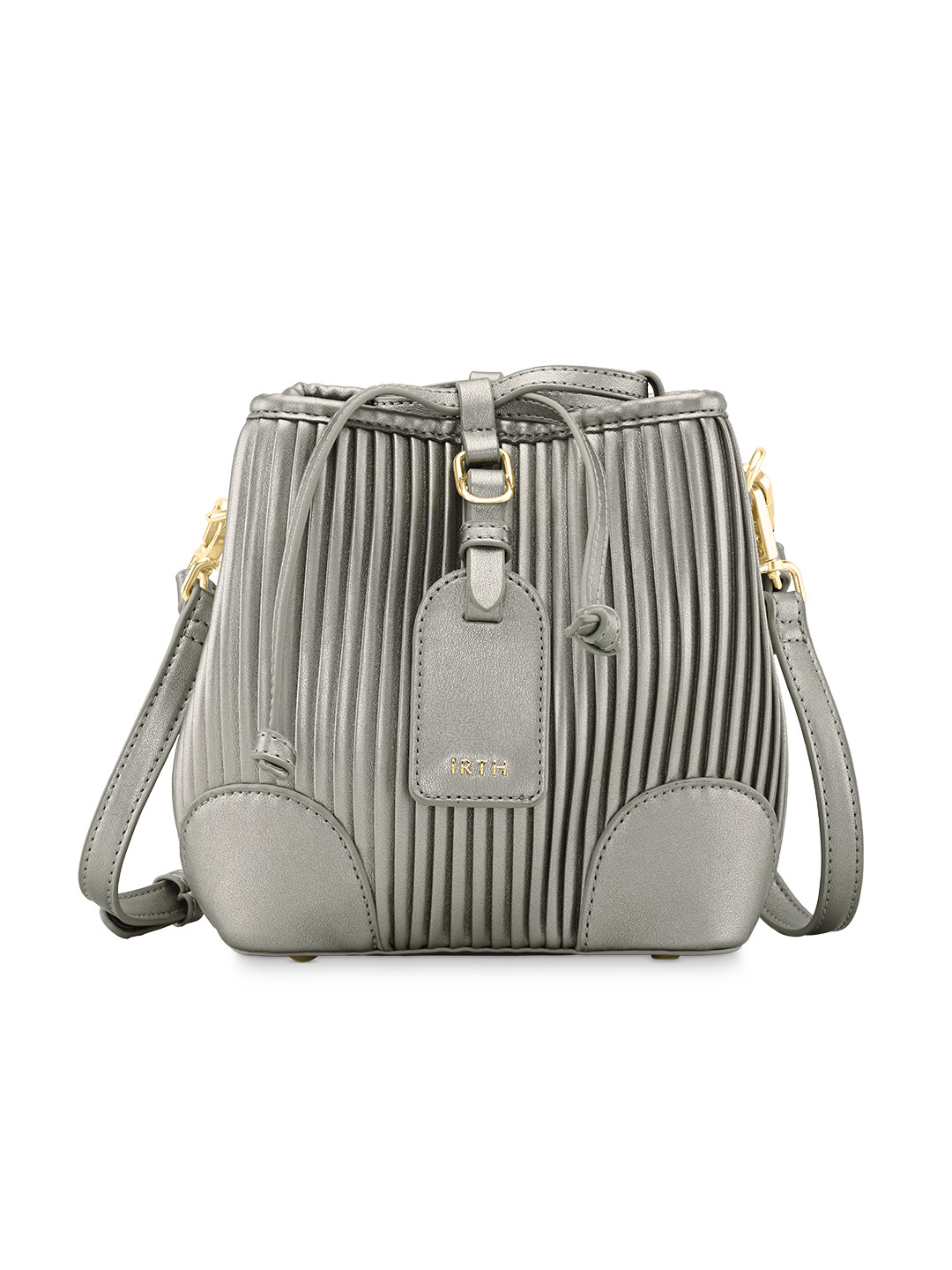 

IRTH Self Stripes PU Structured Handheld Bag With Buckle Detail, Metallic